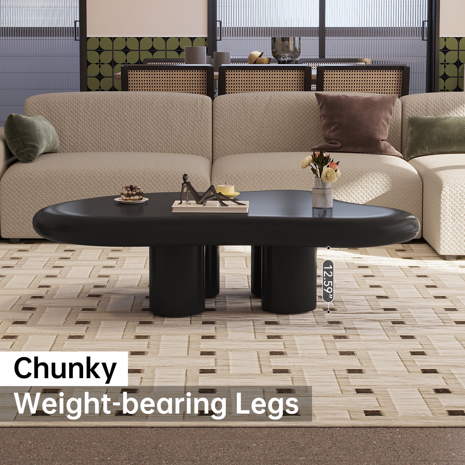 Guyii Cream White Coffee Table with 4 Legs, Irregular Side Table, Modern Wood Tea Table for Living Room, Apartment, Office - Image 11