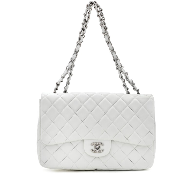 Classic White Quilted Leather Flap Bag with Silver-Tone Hardware - COZYMIZE