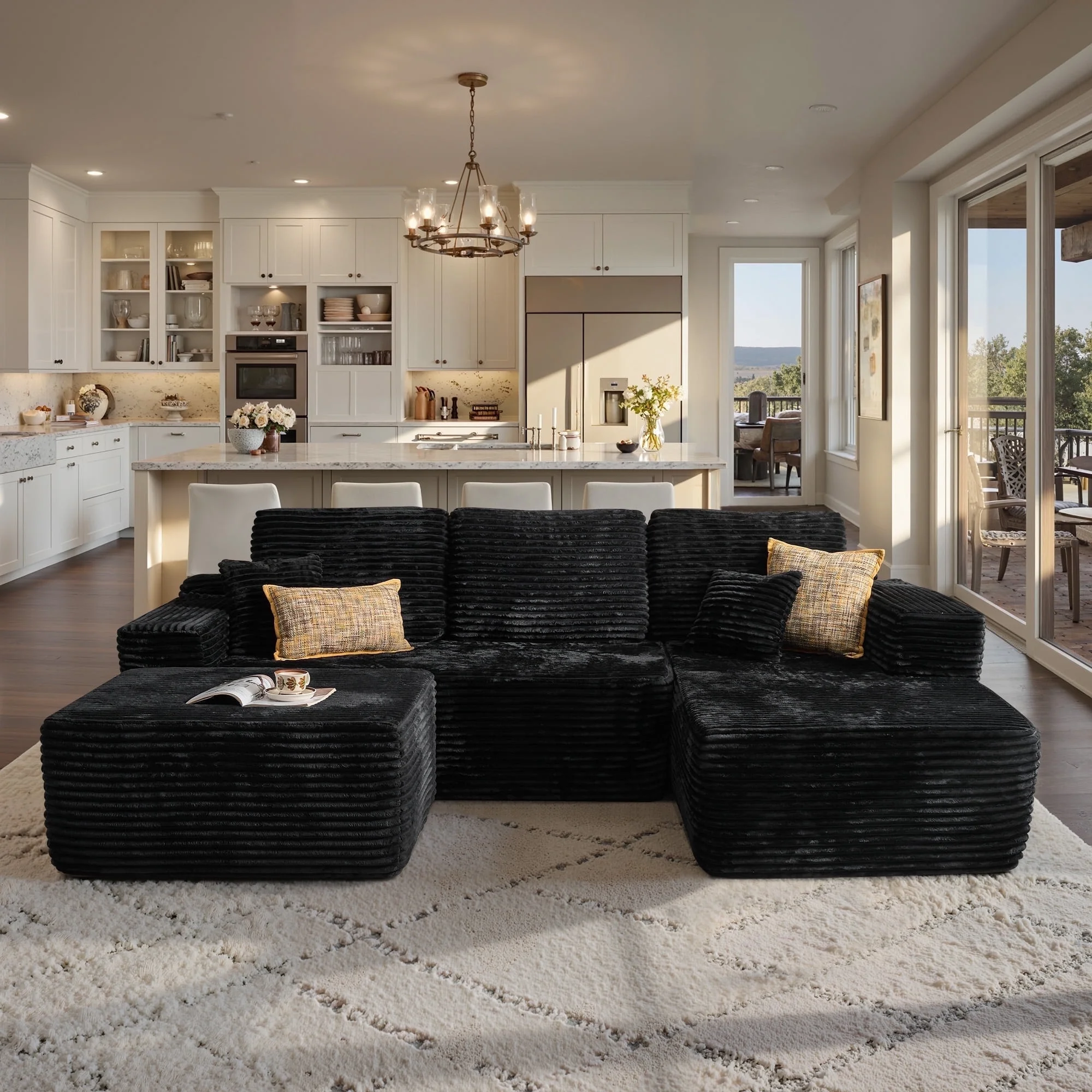 Ovios 106" L-Shaped Sectional Sofa Modern Modular Cloud Couch with Deep Seating Upholstered Sofa for Living Room Bedroom, No Assembly Required, Black(Corduroy) - Image 61