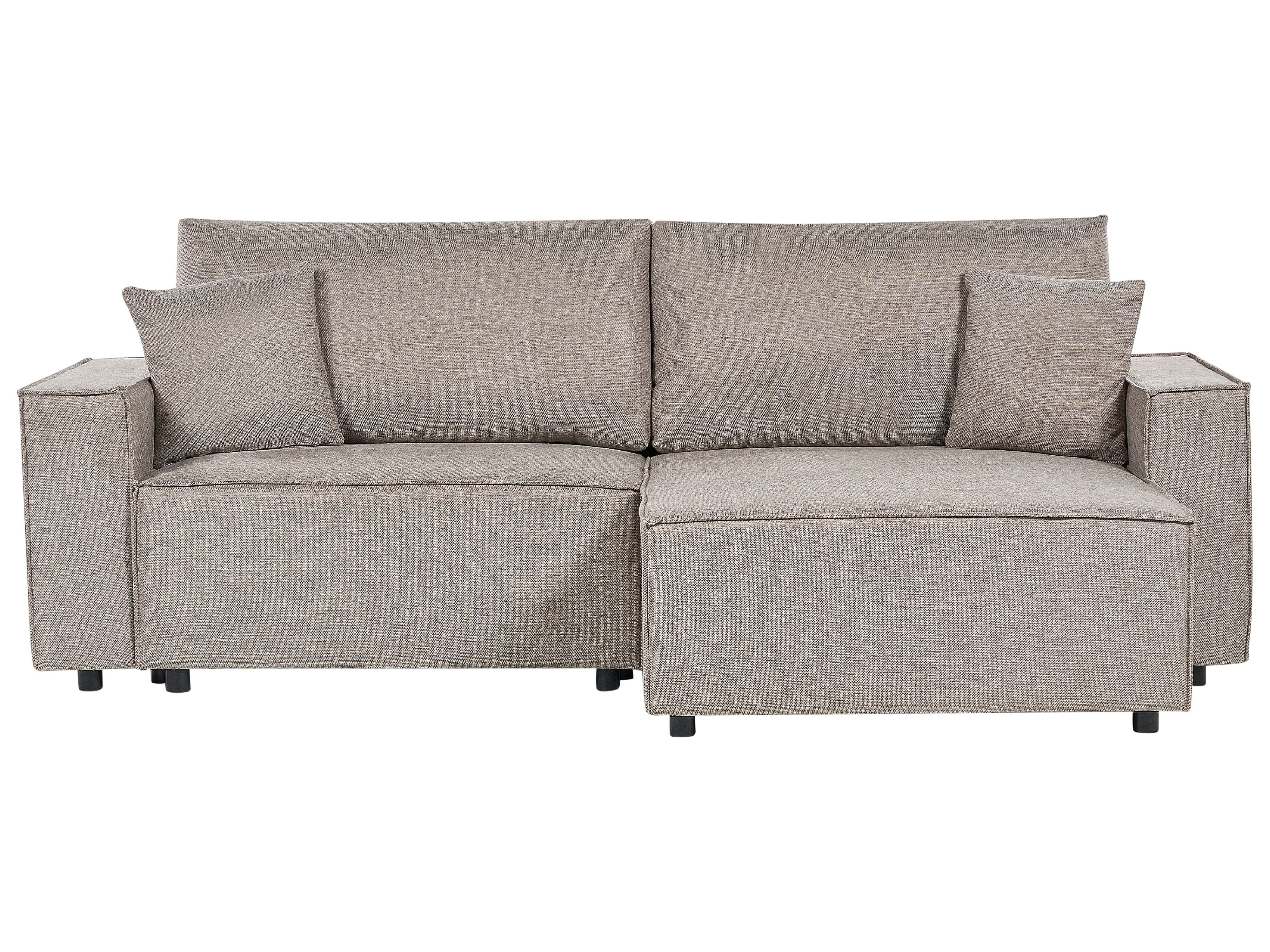 Sofa Bed 3 Seater KARILA Fabric Taupe with Storage Left Hand