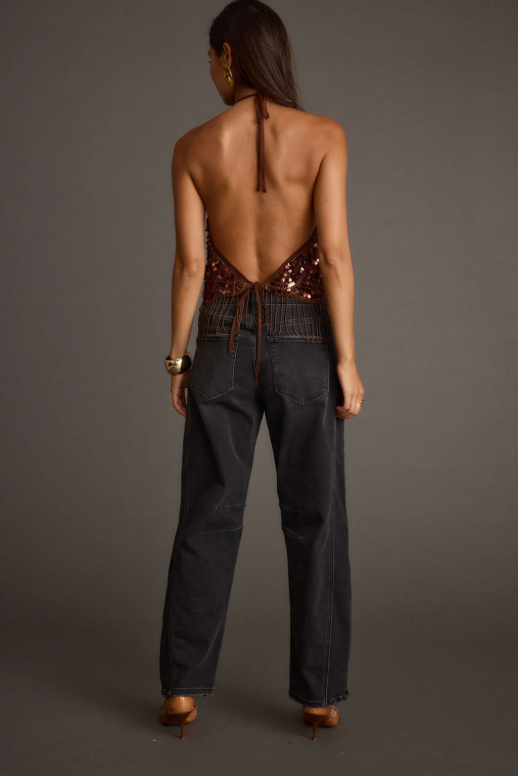 Cleo Espresso Beaded Halter Top