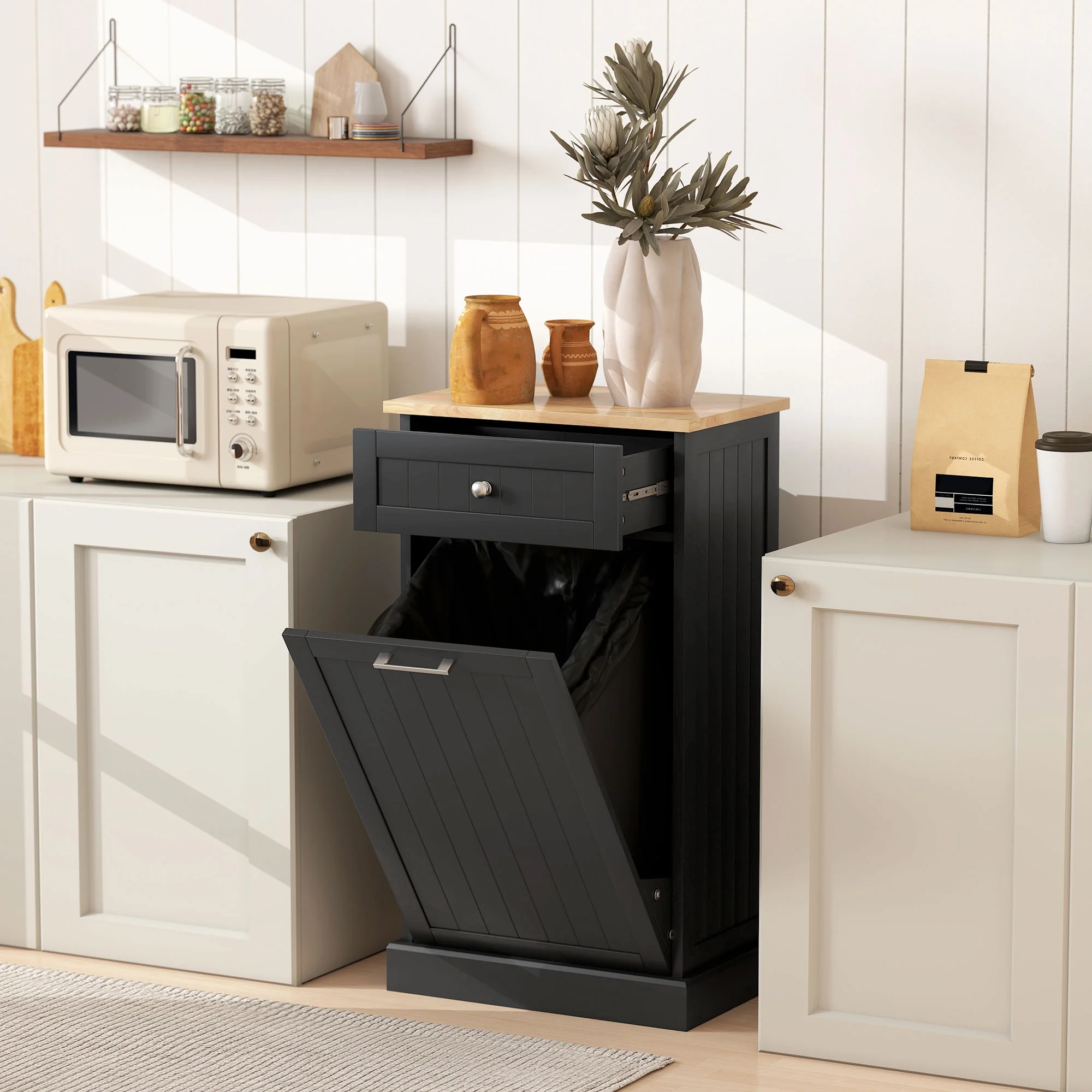 HOMCOM Kitchen Tilt Out Trash Bin Cabinet, Free Standing Recycling Cabinet - Image 11