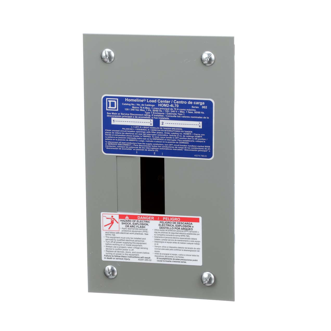 Square D Homeline 70A 2-Space 4-Circuit Indoor Main Lug Flush Mount Load Center