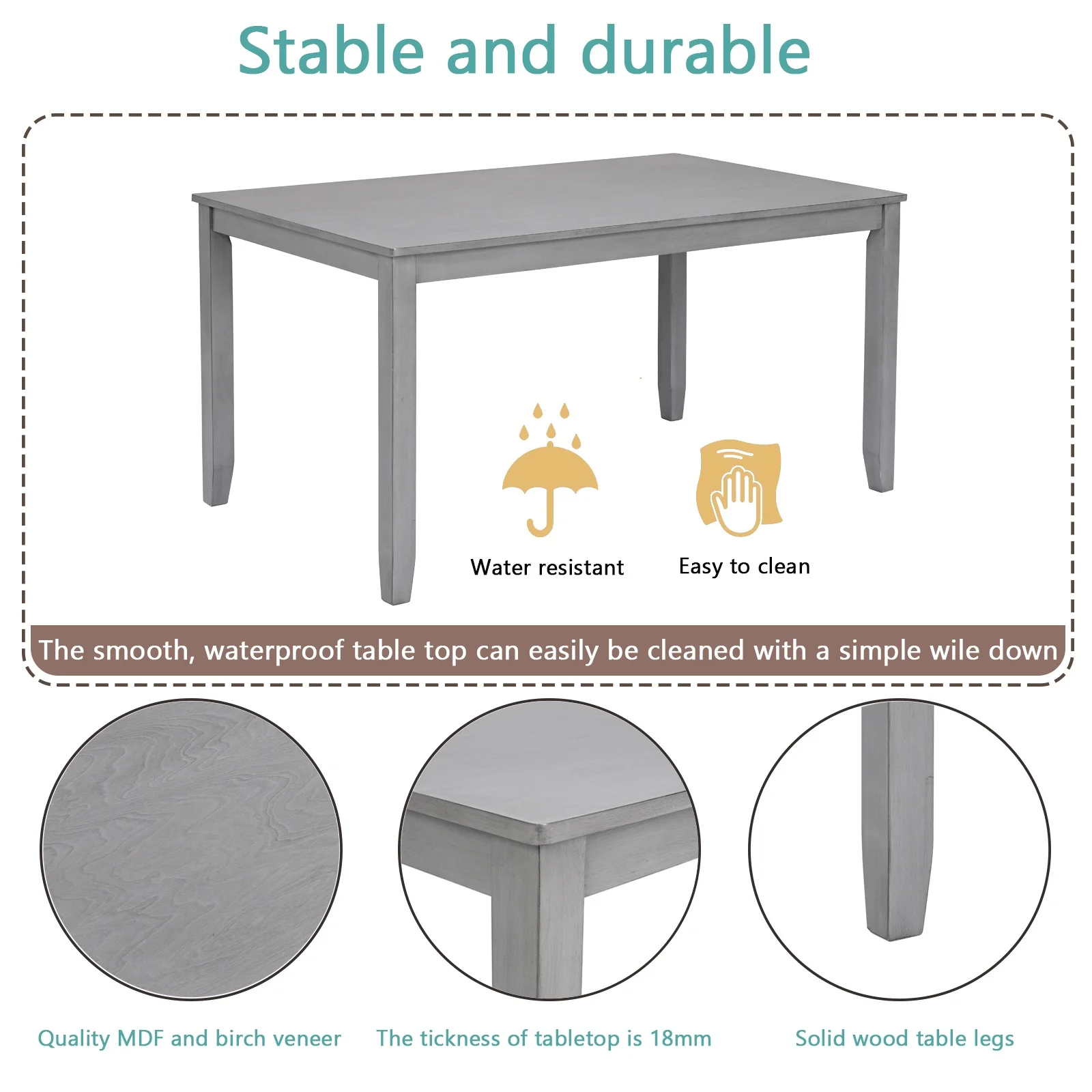 Dining Room Set, LEGAHOME 6 Piece Dining Sets with Bench and Chairs, Solid Wood Kitchen Dining Table Set for 6 with Upholstered Chairs, Gray - Image 4
