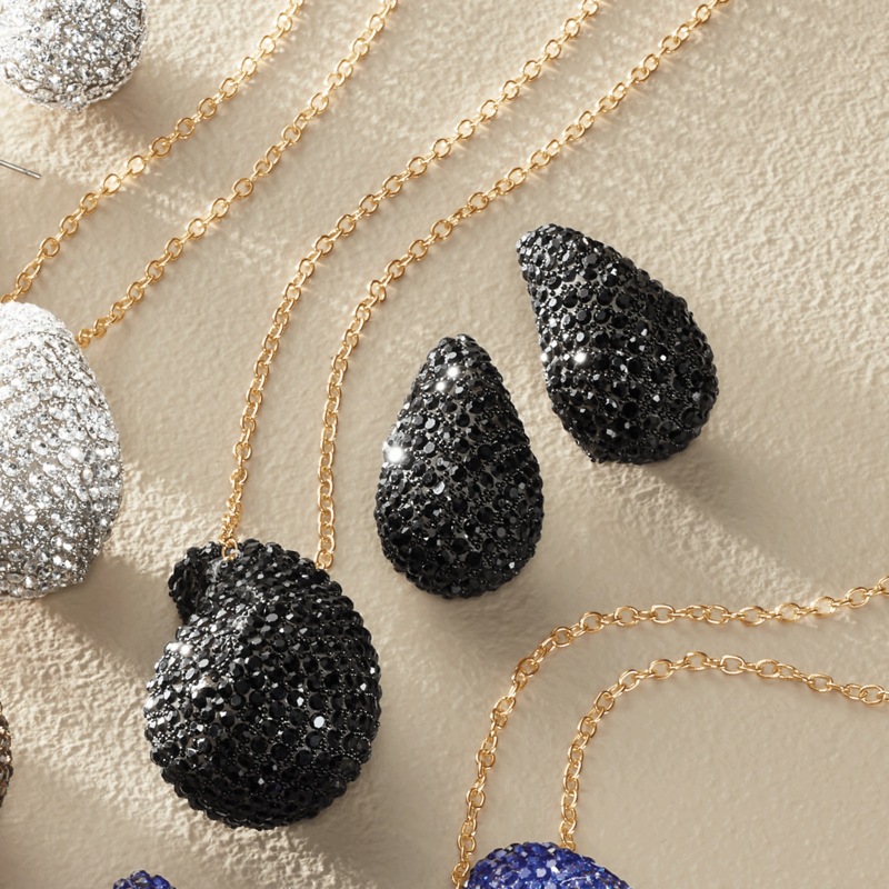 Pavé Crystal Round/Teardrop Necklace & Earring Set - MIDNIGHT VELVET CATALOG
