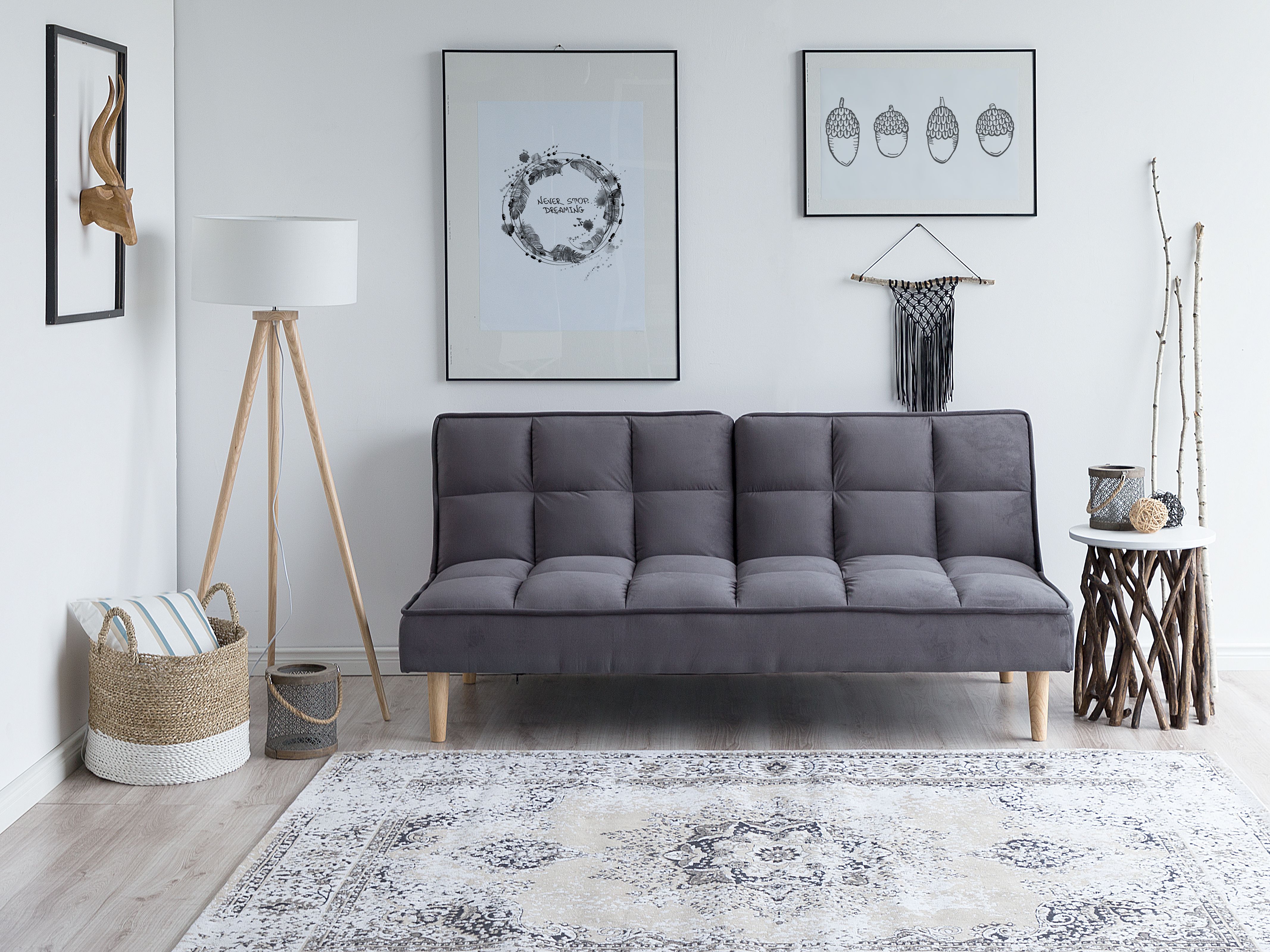 Sofa Bed 3 Seater SILJAN Fabric Dark Grey
