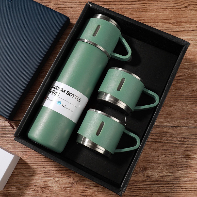 304 Stainless Steel Thermos Cup Gift Box Set 3 Lids Insulated Thermal Water Bottle Vacuum Flask Thermos for Business Giveaway