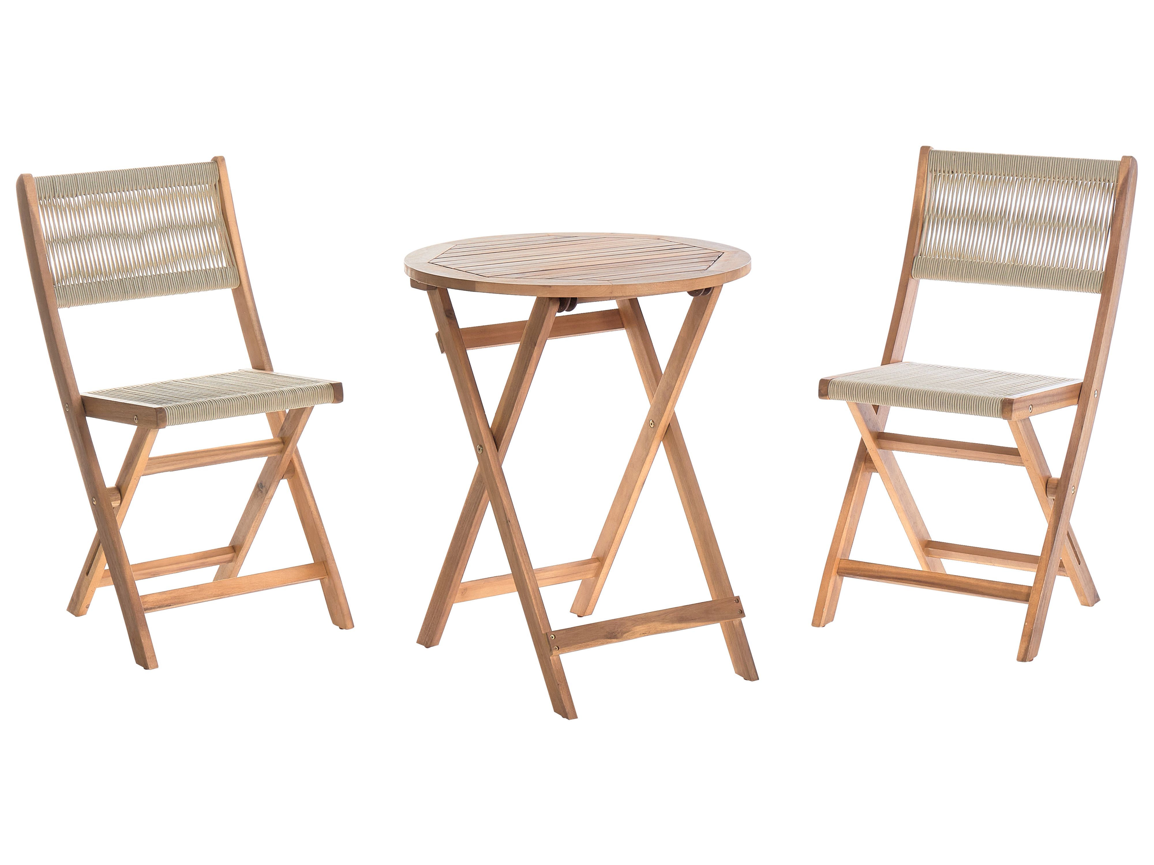 Bistro Set Folding PROSSEDI Acacia Wood Beige