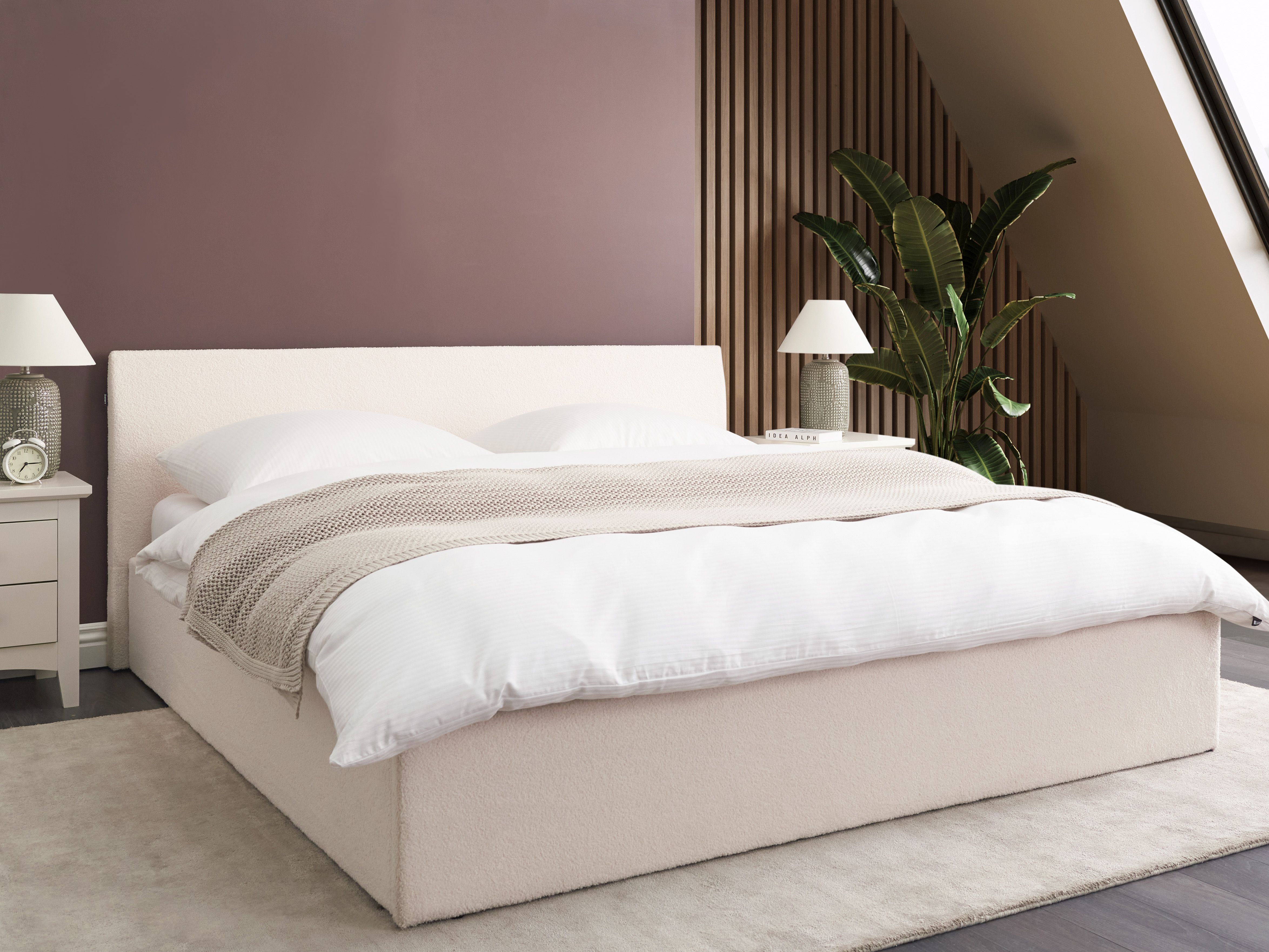 Ottoman Bed Boucle ORBEY 180 x 200 cm (EU Super King) Off-White
