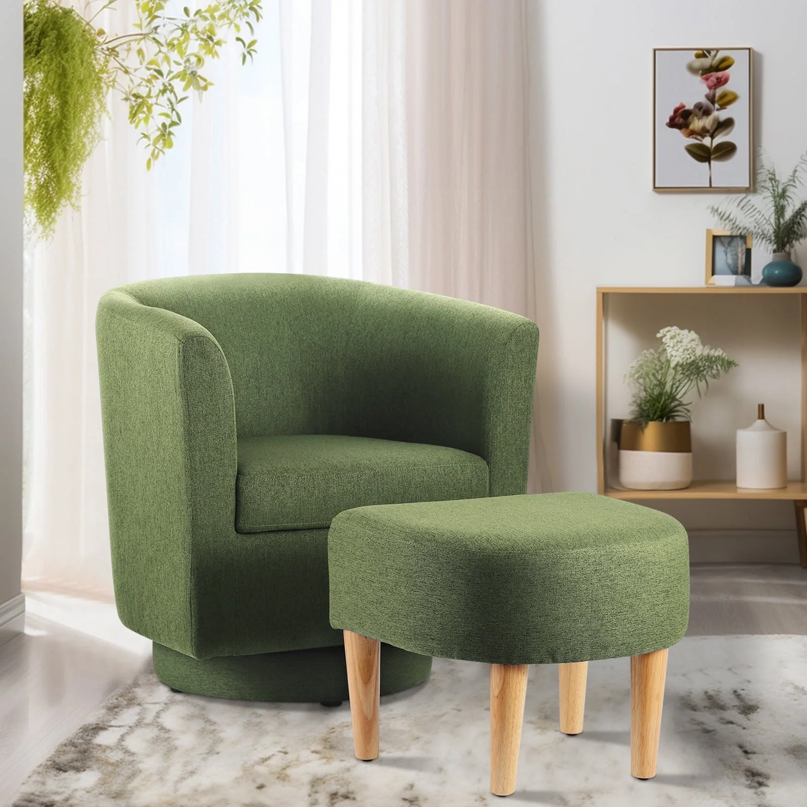 Dazone Swivel Armchair & Ottoman Set, Modern Accent Upholstered Single Sofa Chair With Footstool, 360°Rotating Armchair and Footrest Set, Club Tub Chair for Living Room Bedroom Reading Room,Gray - Image 15