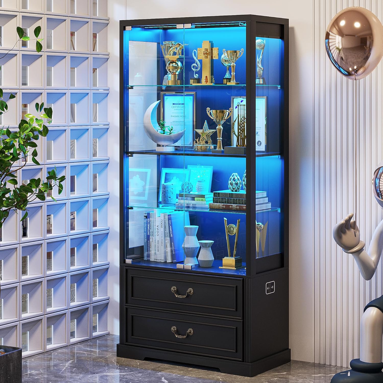 FREDEES Display Cabinet with Glass Doors,67