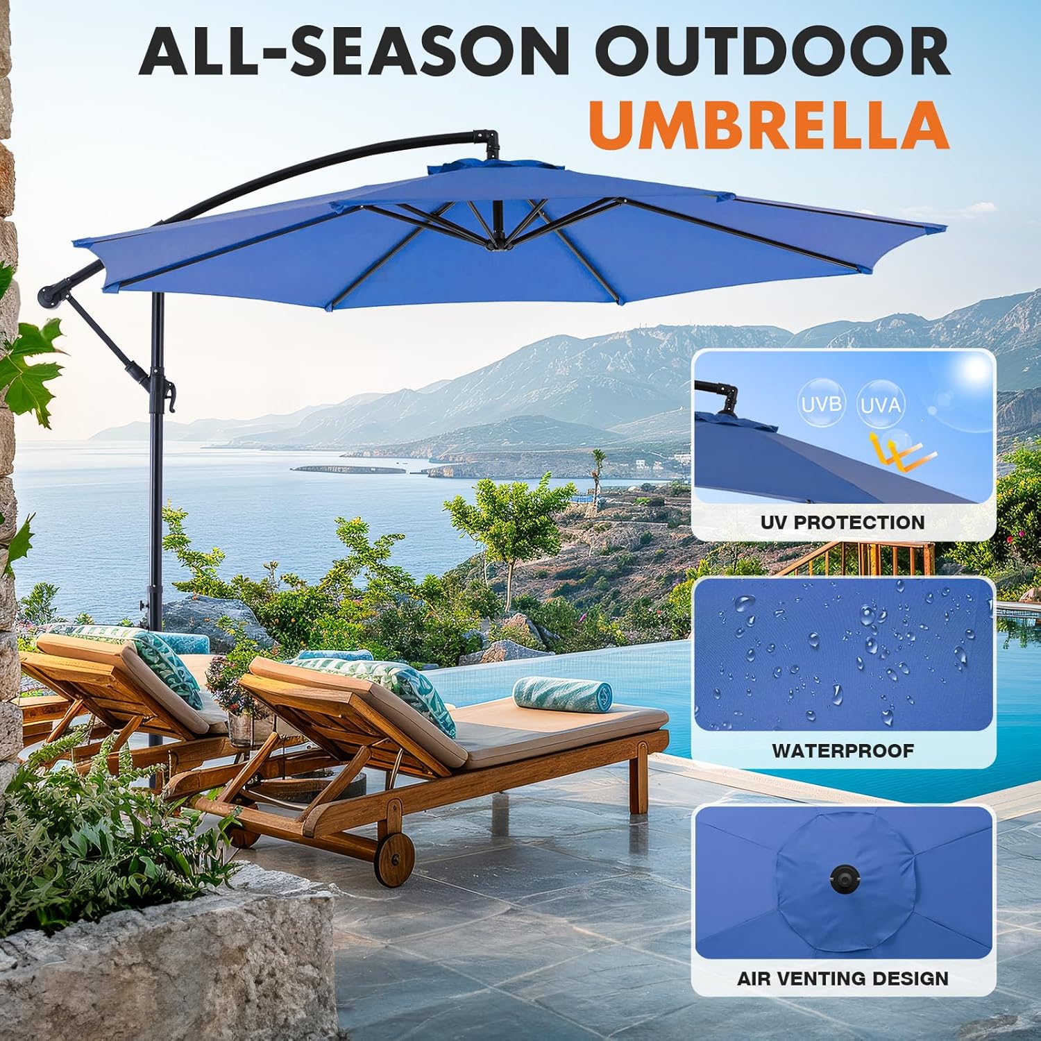 Sweetcrispy 9.8FT Offset Patio Umbrella With Easy Tilt Adjustment, 8 Ribs, Blue - Image 27 Sweetcrispy 9.8FT Offset Patio Umbrella With Easy Tilt Adjustment, 8 Ribs, Blue - Image 27