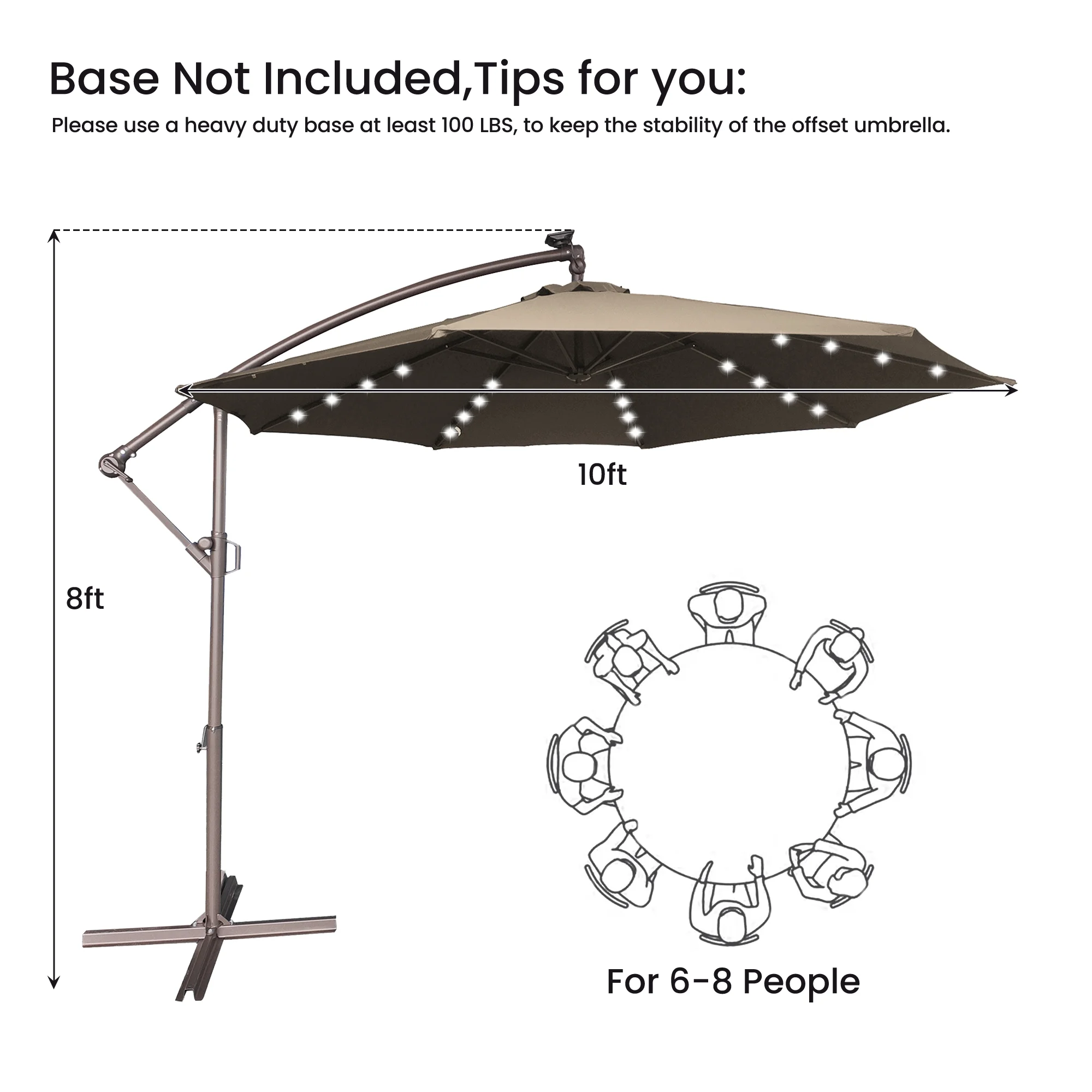 Mondawe 10ft Solar Lights Offset Cantilever Patio Umbrella - with Light, LED Lighted Offset Hanging Patio Outdoor Market Umbrella UPF50+ UV Protection with Crank,Navy Blue - Image 29