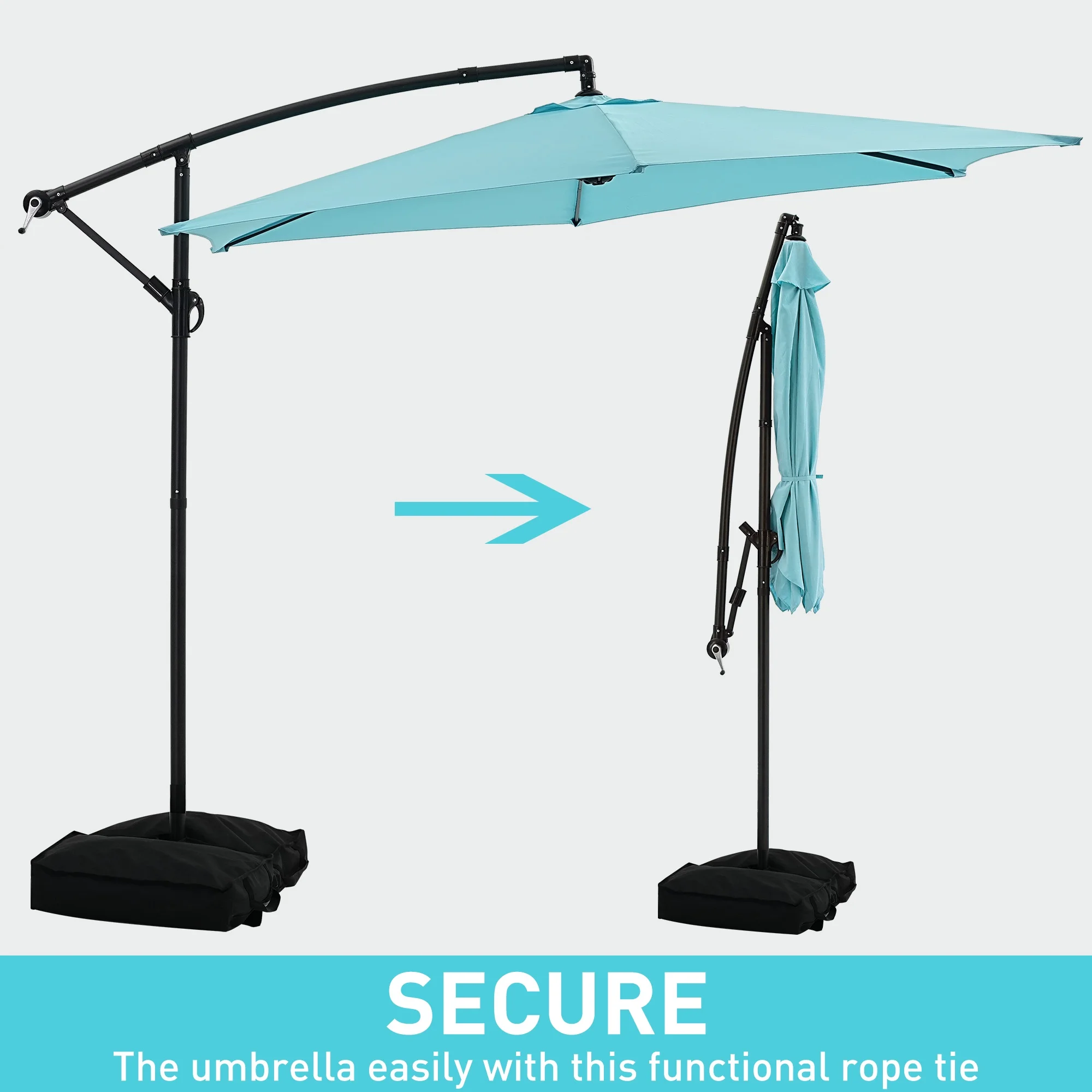 Ainfox 10ft Cantilever Patio Umbrella with Lights, Offset Market Umbrella with Sandbags Weighted Base and Cross Base,Khaki - Image 38