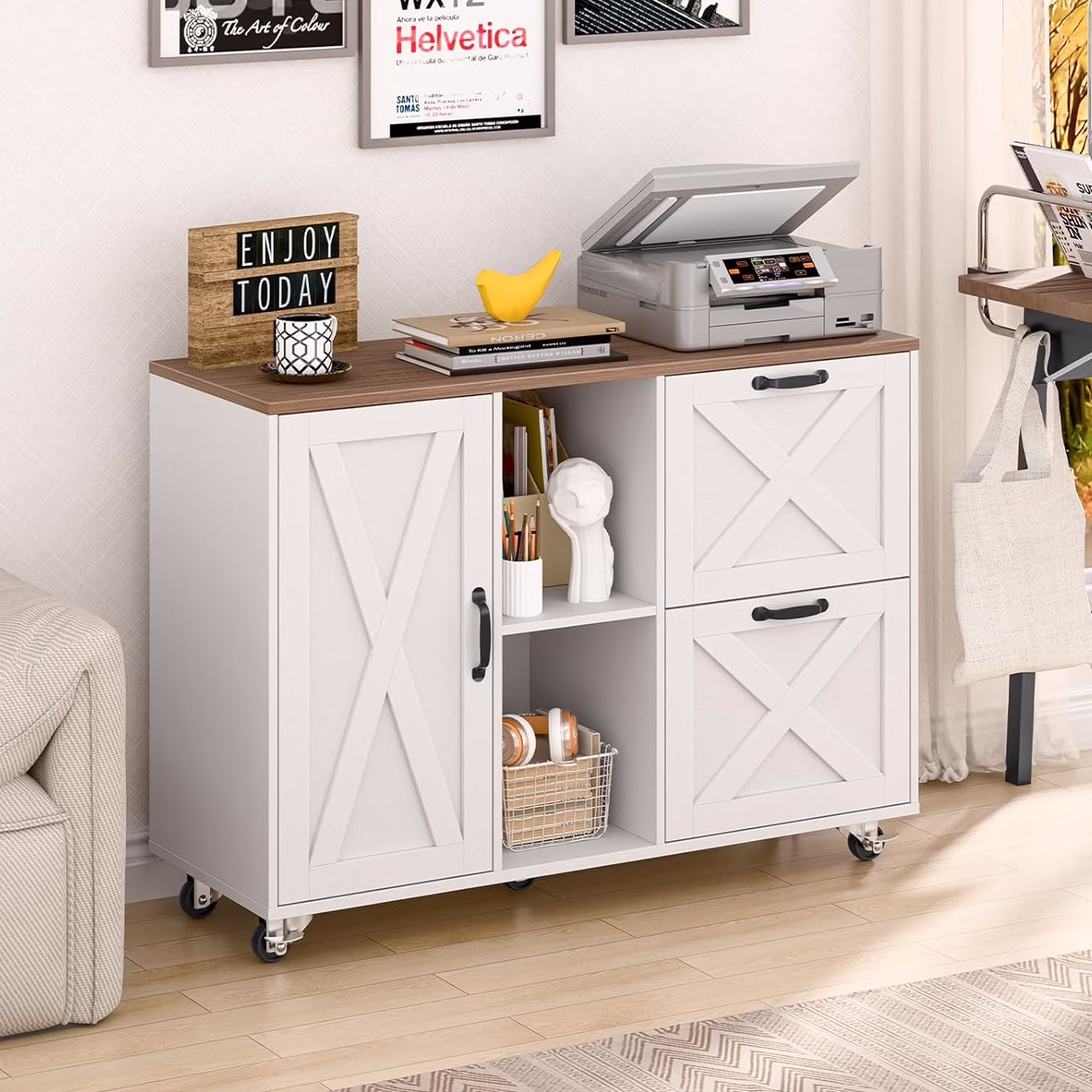 Vabches 2 Drawer Lateral File Cabinet,Mobile Wood office Cabinet for Home Office,Printer Stand with Open Storage Shelves. - Image 3