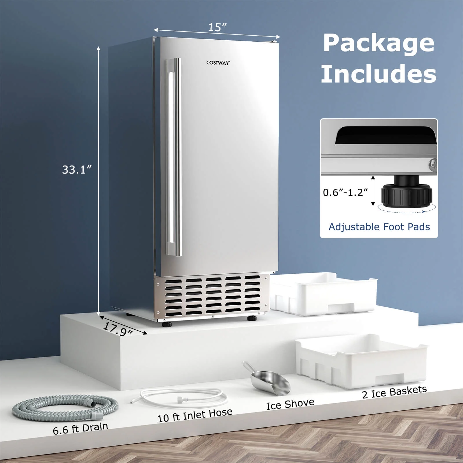 Costway Under Counter Nugget Ice Maker with Self-Cleaning 80 lbs/Day 24H Timer LCD Control