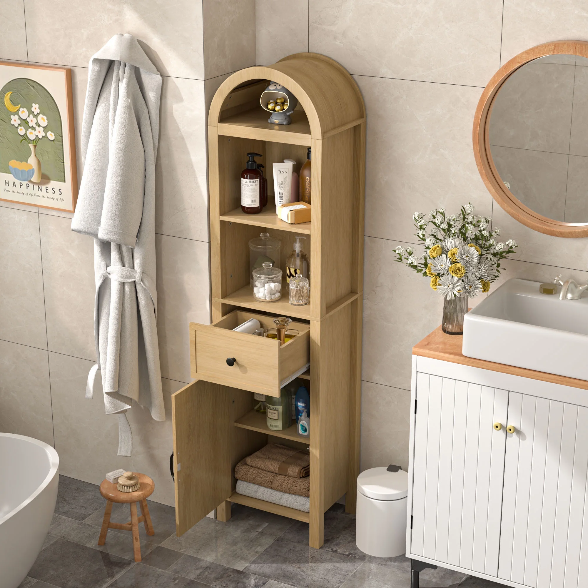 Fiogmub Tall Bathroom Storage Cabinets with Doors and Shelves, Narrow Tall Linen Cabinet with Drawer - Image 8
