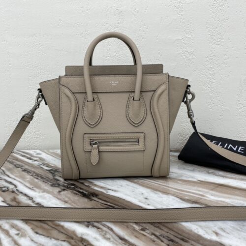 Celine Nano Luggage Bag In Drummed Dark Blue For Women 8in/20cm 