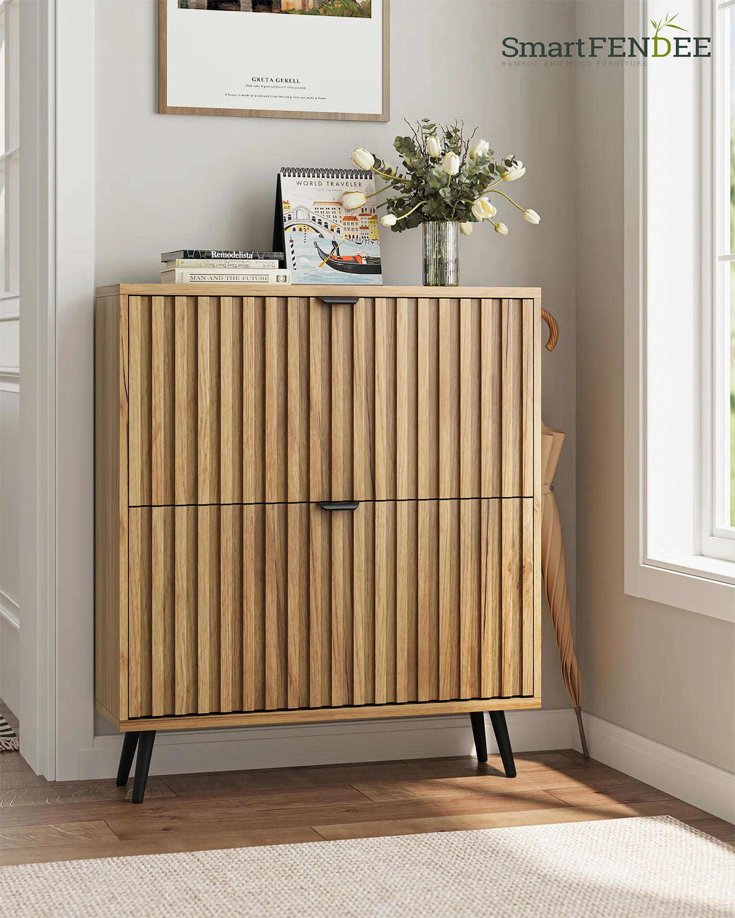 Smart FENDEE Shoe Cabinet with 2 Flip Drawers Freestanding 24 Pair Shoe Storage Cabinet for Entryway - Image 14
