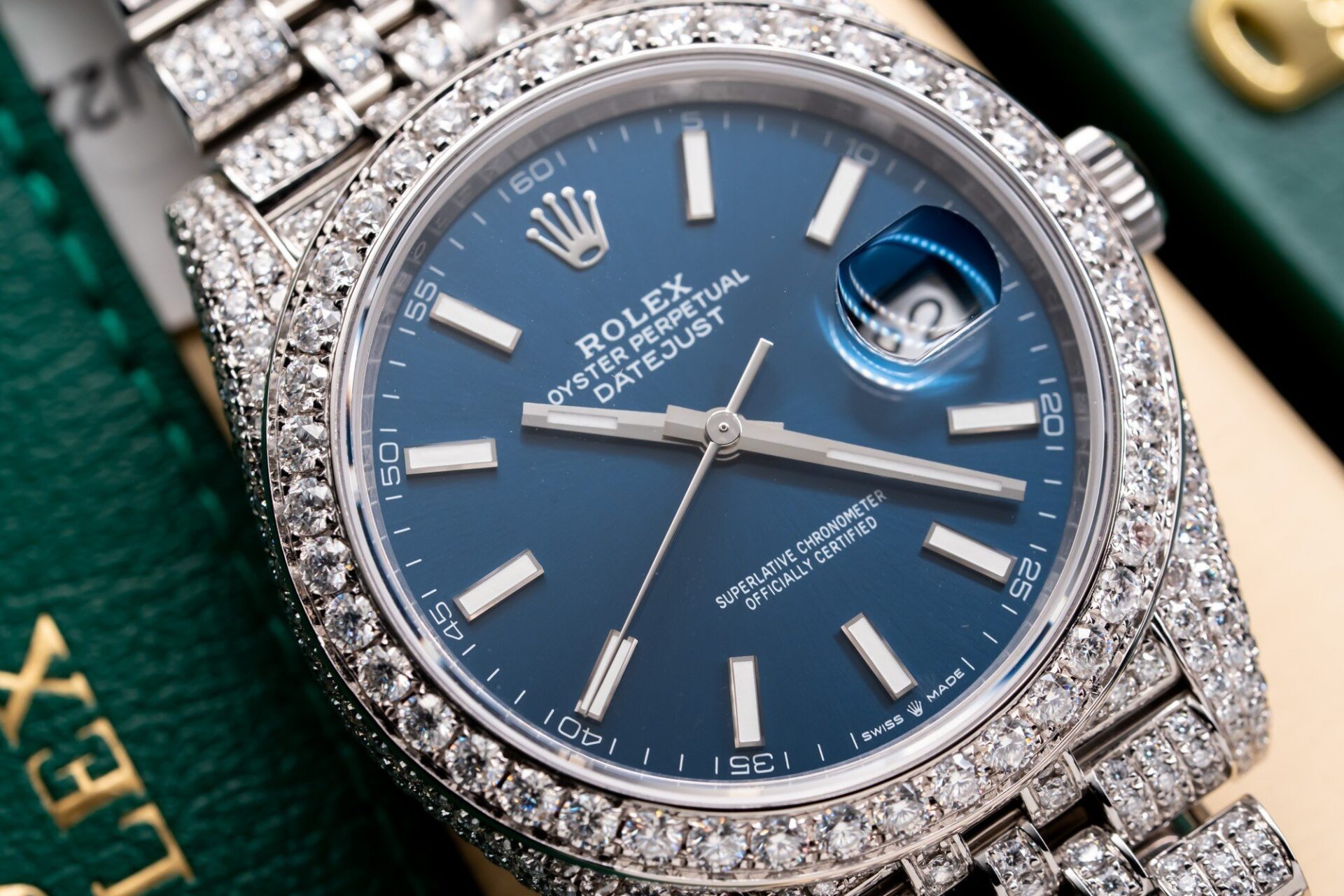 Rolex DateJust 126334 Replica Watch Blue Dial Full Diamond Moissanite 41mm - Top club