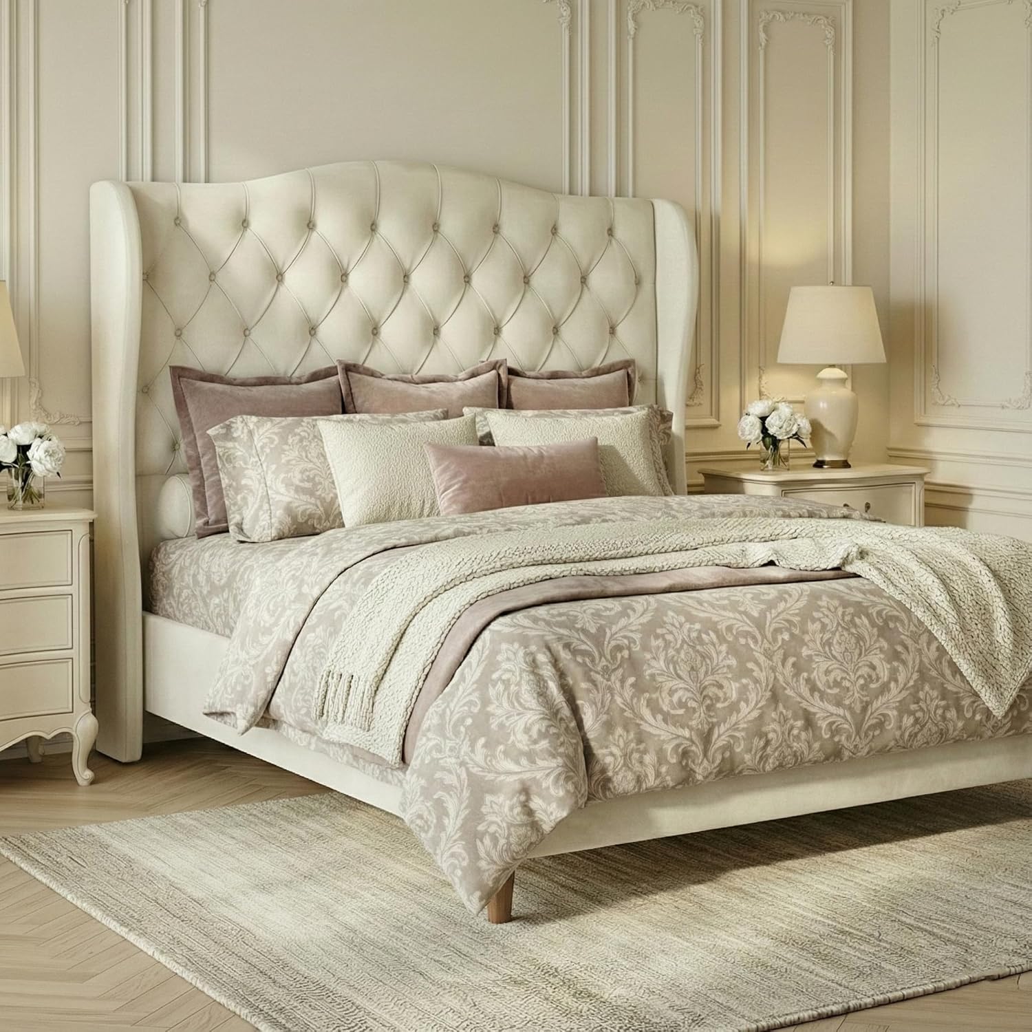 Queen Size Velvet Upholstered Platform Bed Frame, 56