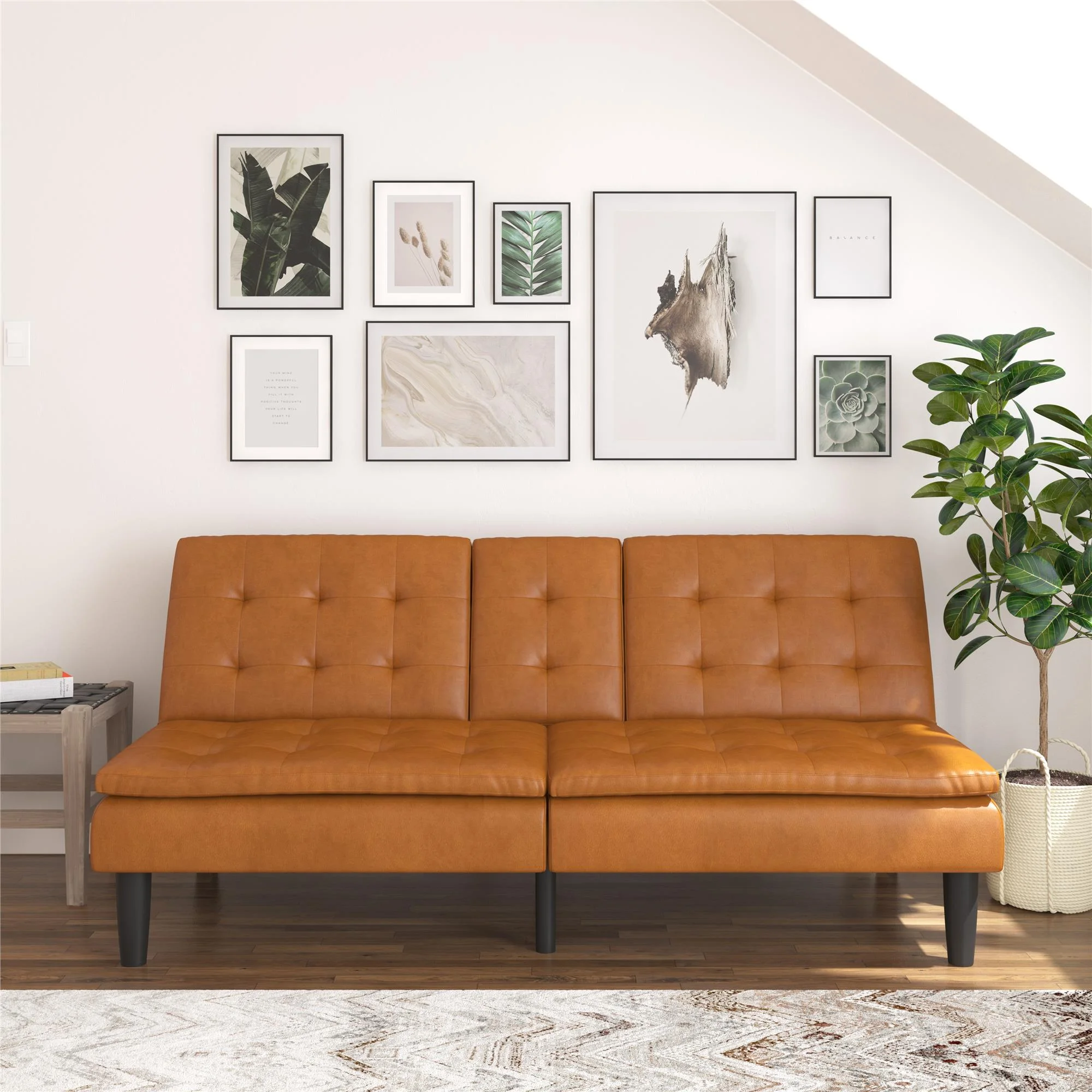 Mainstays Memory Foam 71.5" Futon with Cupholder and USB, Black Faux Leather - Image 31