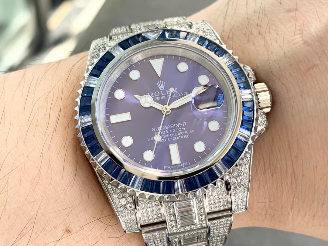 Rolex Submariner Diamond Pav�� Special-Blue Diamonds-full diamonds-40MM(1:1 replica) - Top club