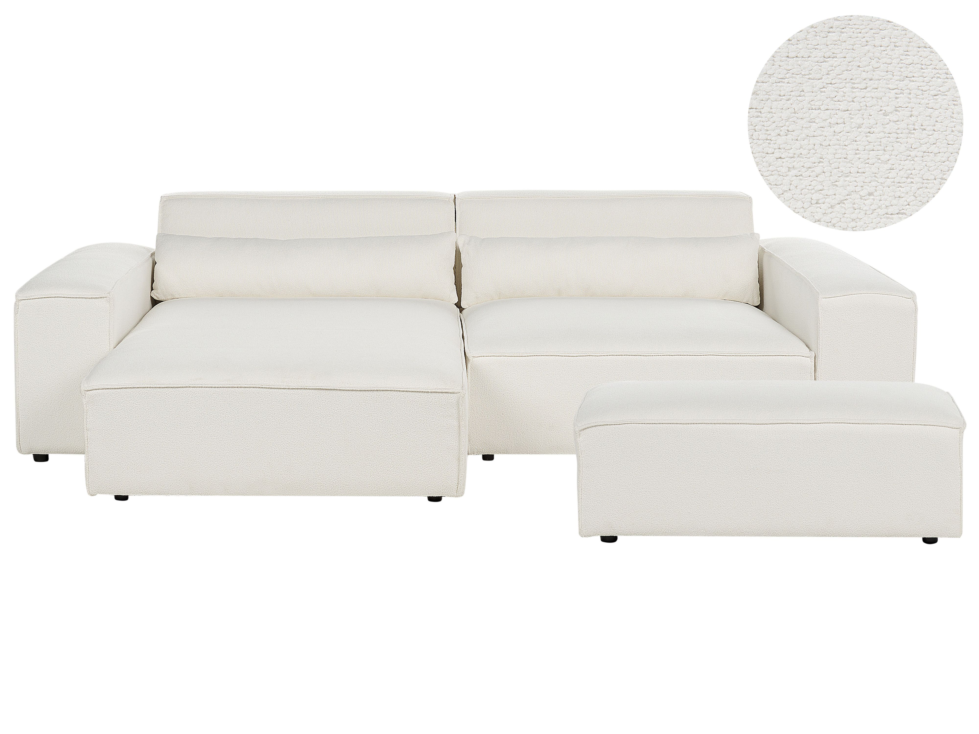 Modular Corner Sofa 3 Seater HELLNAR Boucle Off-White with Ottoman Right Hand