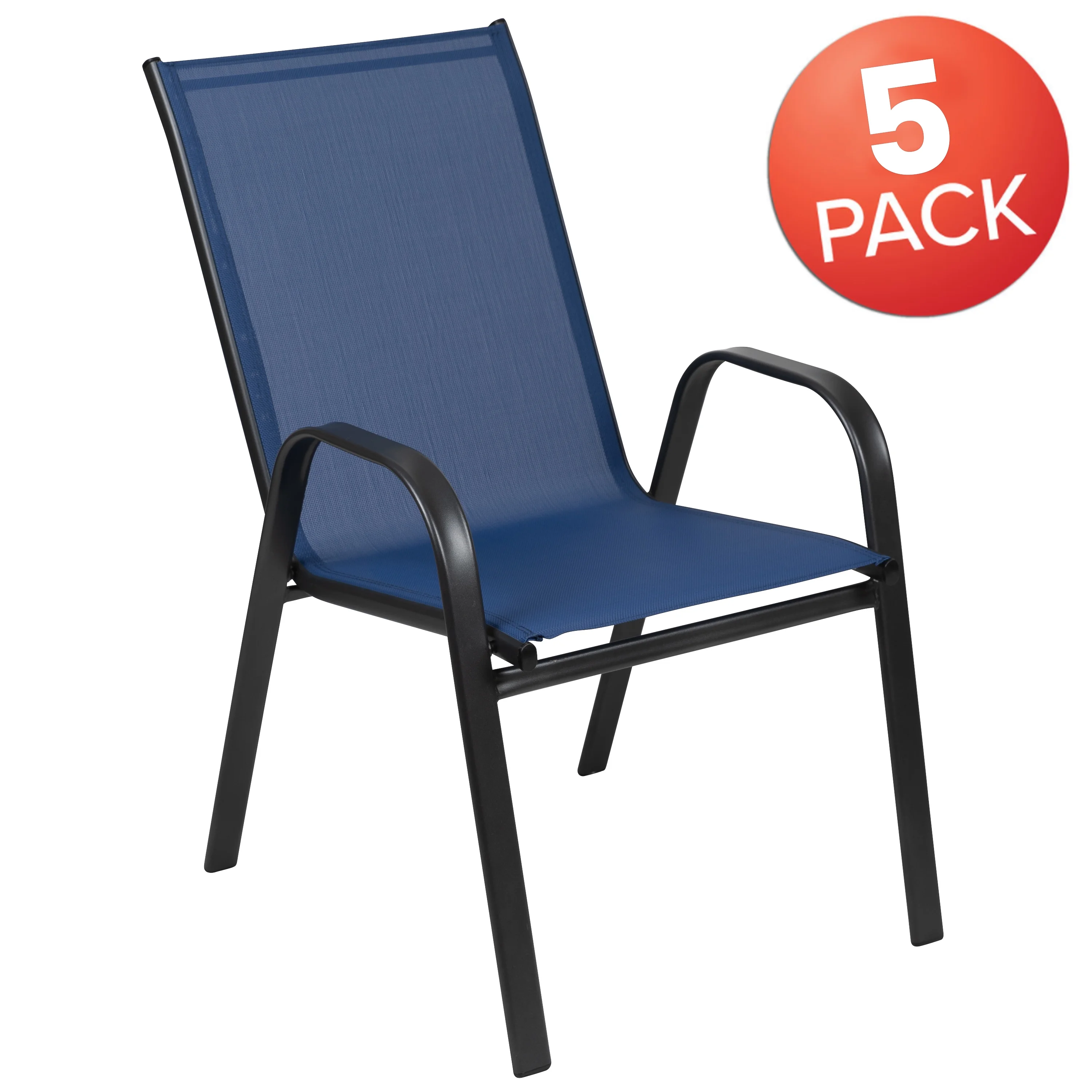 BizChair 5 Pack Black Outdoor Stack Chair with Flex Comfort Material and Metal Frame - Image 45