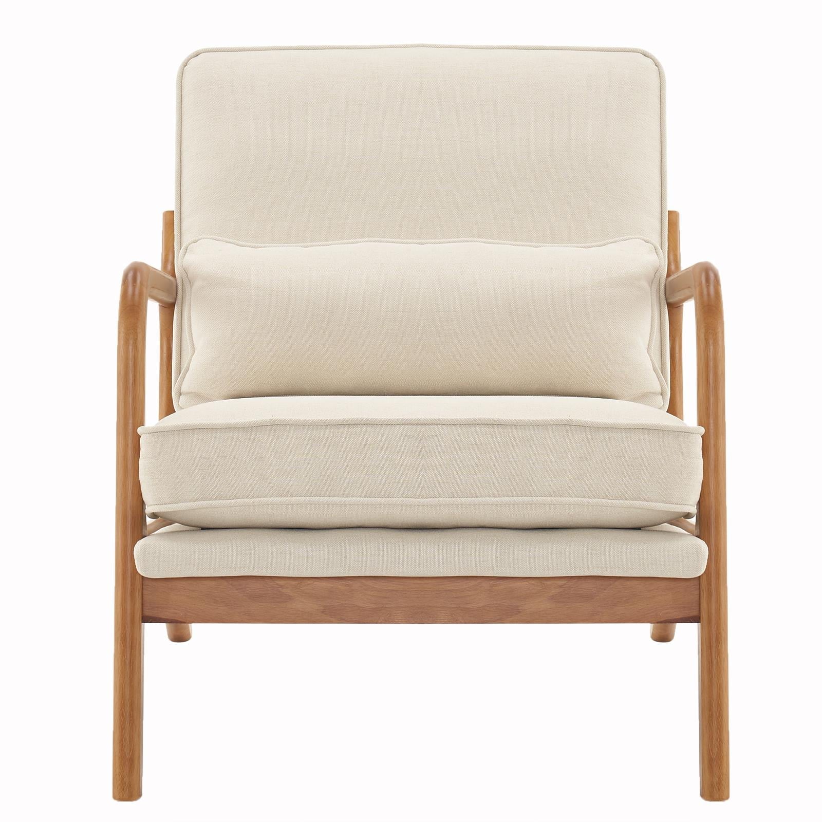UBesGoo Modern Arm Chair Linen Fabric Upholstered Comfy Reading Accent Chair with Solid Wood Frame Beige - Image 15