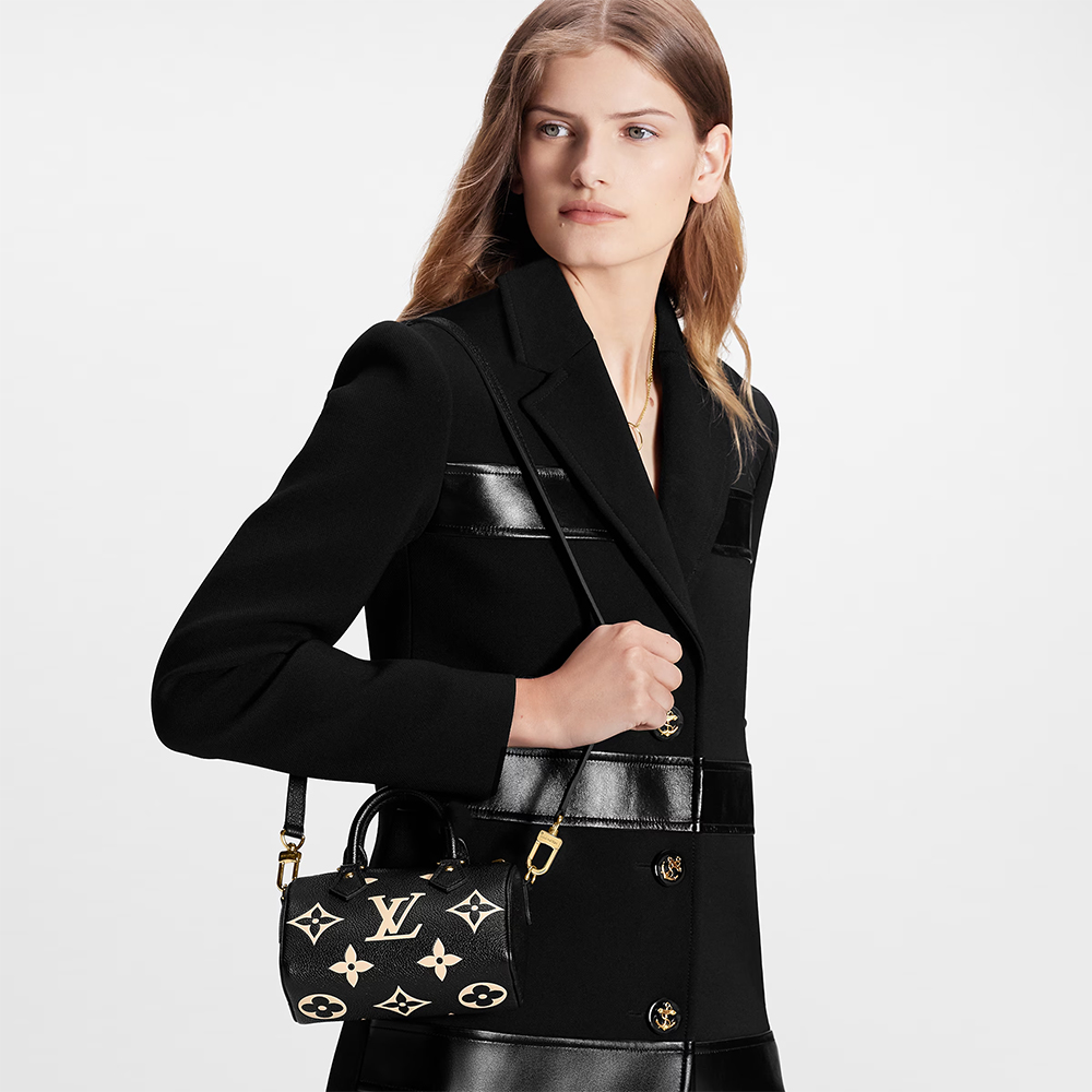 Louis Vuitton Nano Speedy Bicolor Monogram Empreinte Leather Black / Beige