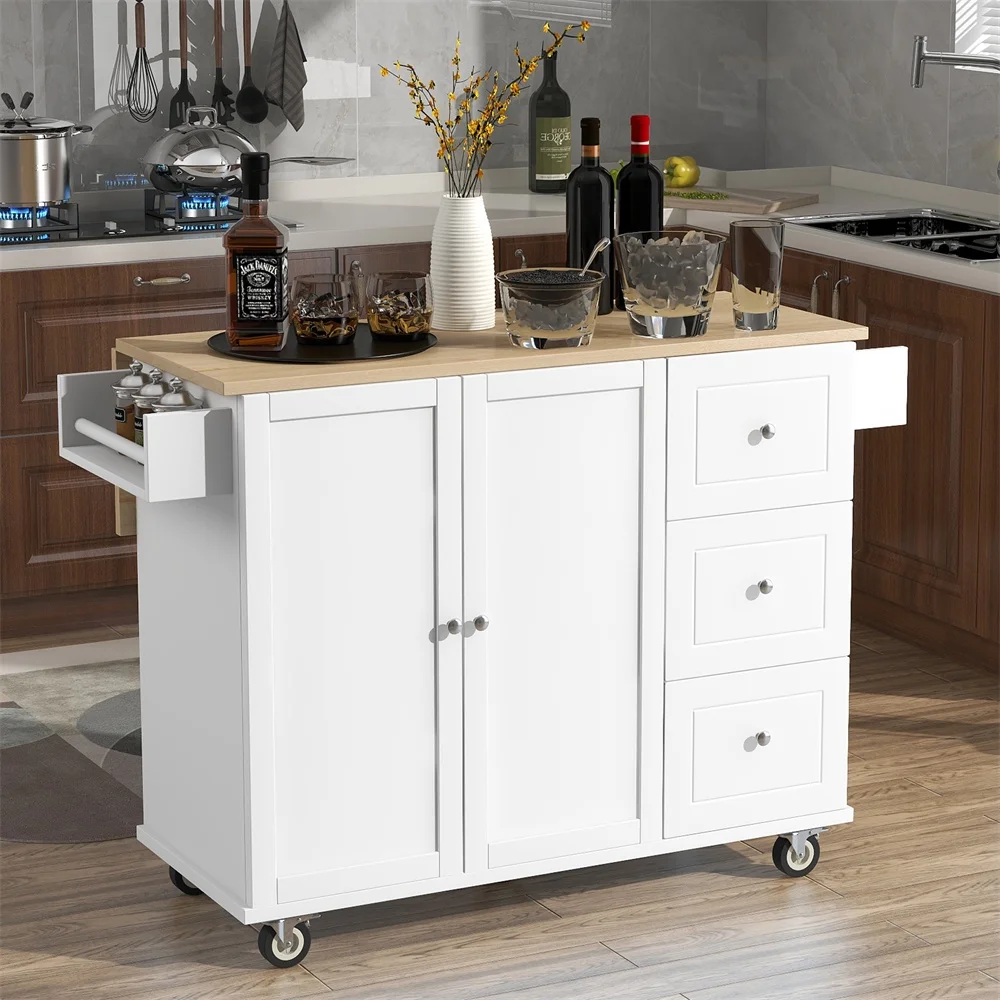 Kitchen Island Cart with Drop-Leaf Tabletop and Locking Wheels, 52.7
