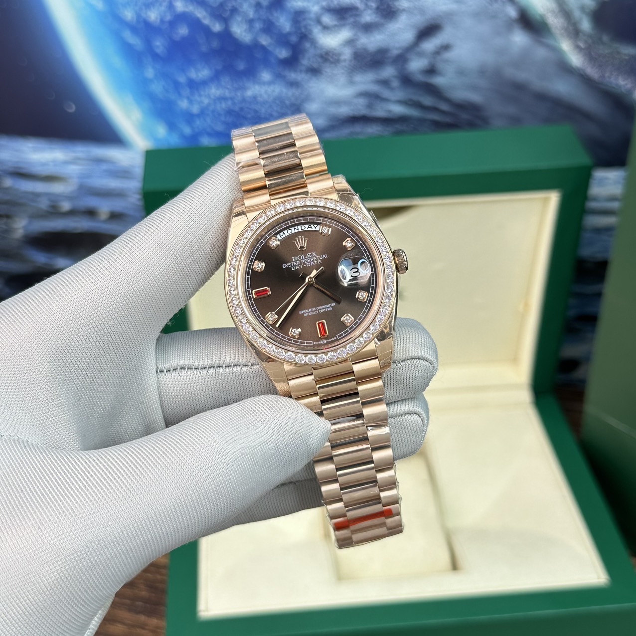 Rolex Day-Date Replica Watch With Red Ruby Dial EW Factory 40mm - Elite Watch Atelier