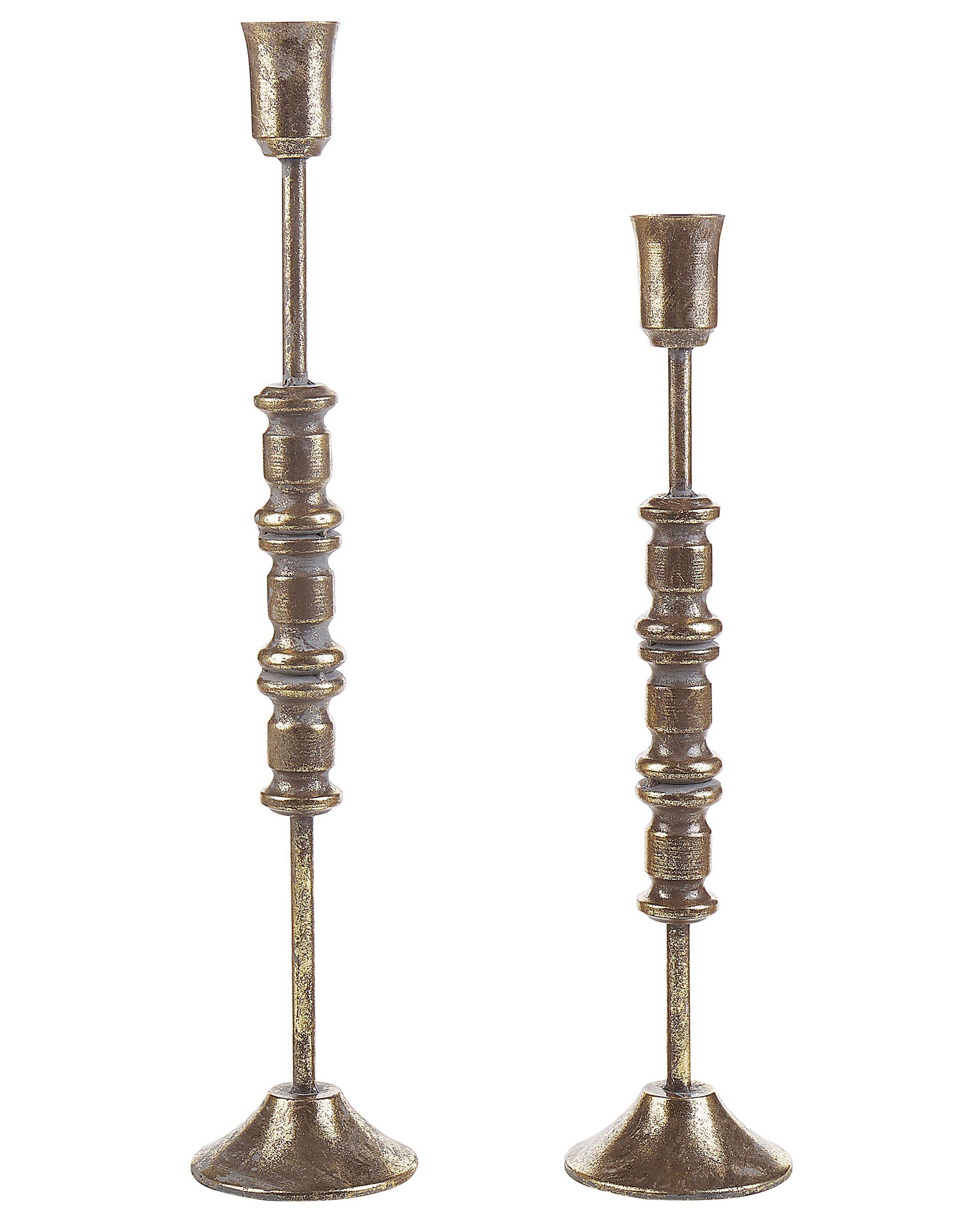 Set of 2 Candle Holders SALAMINA Metal 63/49 cm Gold