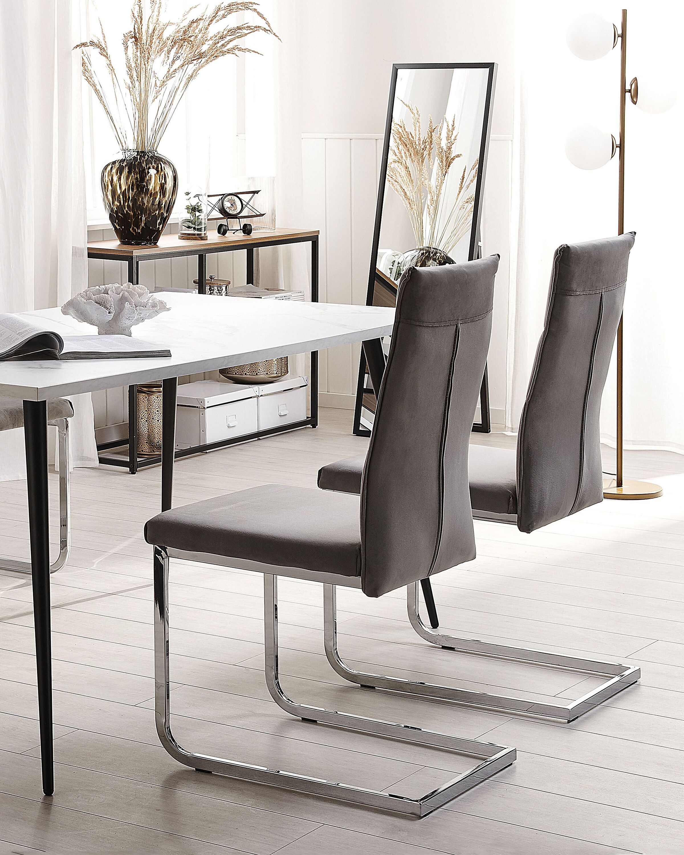 Set of 2 Dining Chairs ROCKFORD Velvet Grey