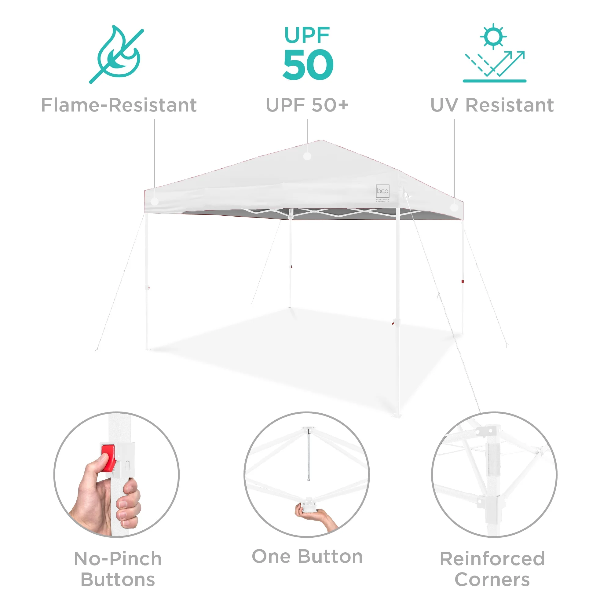 Best Choice Products 10x10ft Easy Setup Pop Up Canopy w/ 1-Button Setup, Wheeled Case, 4 Weight Bags - White - Image 104