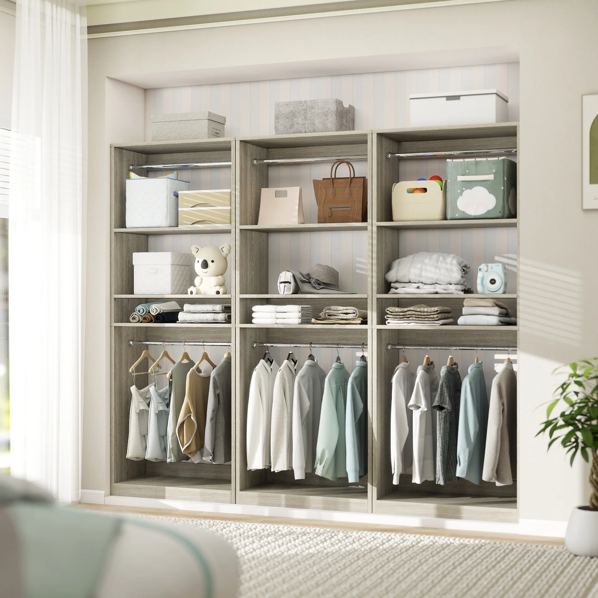 Homieasy 25�?Closet System, Freestanding Closet Organizer Wardrobe with Hanging Rods and Shelves, Adjustable Clothes Garment Rack, Sturdy Walk in Closet Tower, White - Image 10