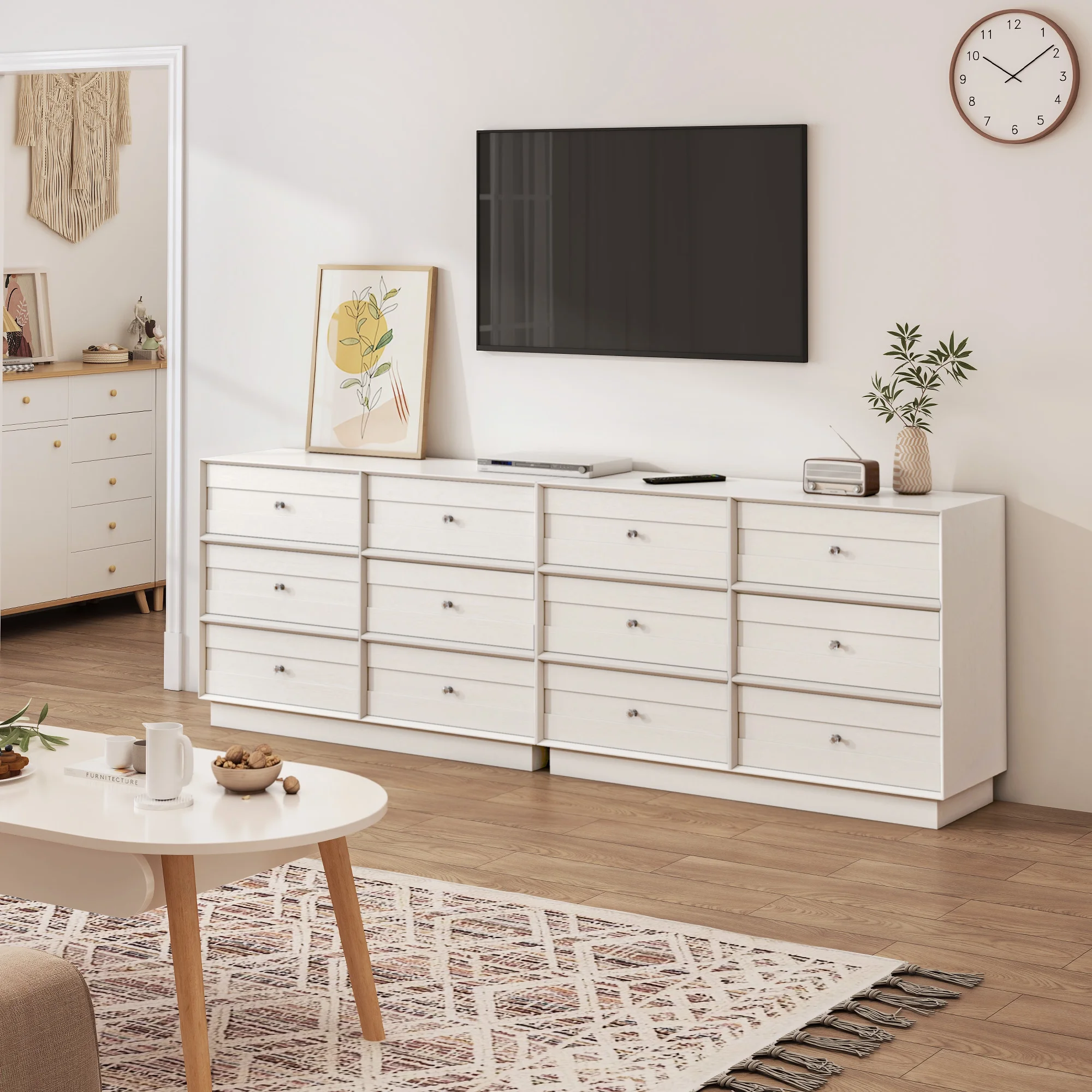May Color Large White 3 Drawer Dresser Set of 2 with Fluted Panel, Modern Chest of Drawers with Silent Slide Drawers, Wood Accent Nightstand with Storage for Bedroom Living Room, Hallway - Image 101