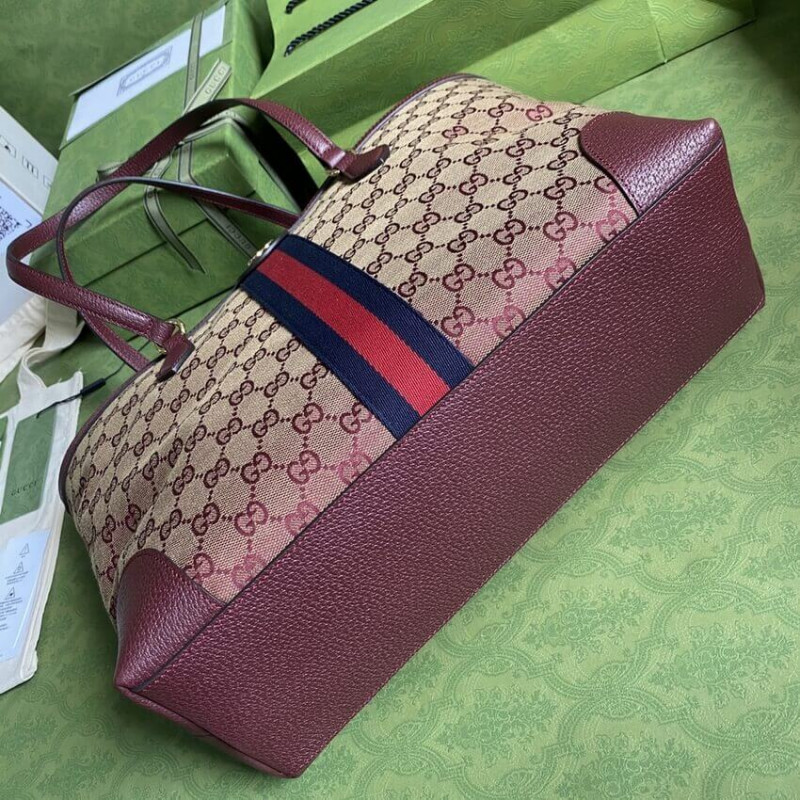 Replica Gucci Ophidia Medium Tote With Web In Burgundy Gg Canvas 6316851:1High-quality replica