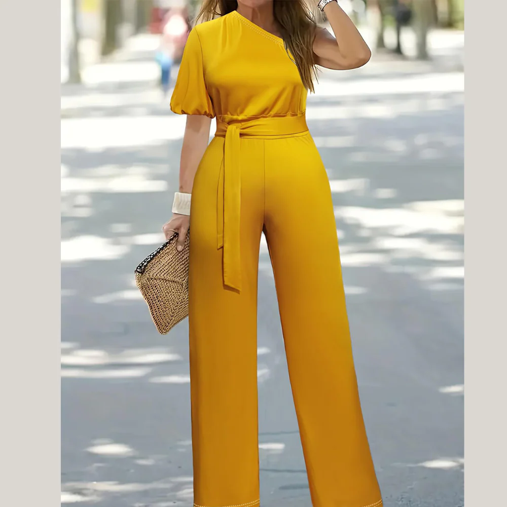 Plus Size Single Shoulder Tie Waist Jumpsuit - ZKZOOK