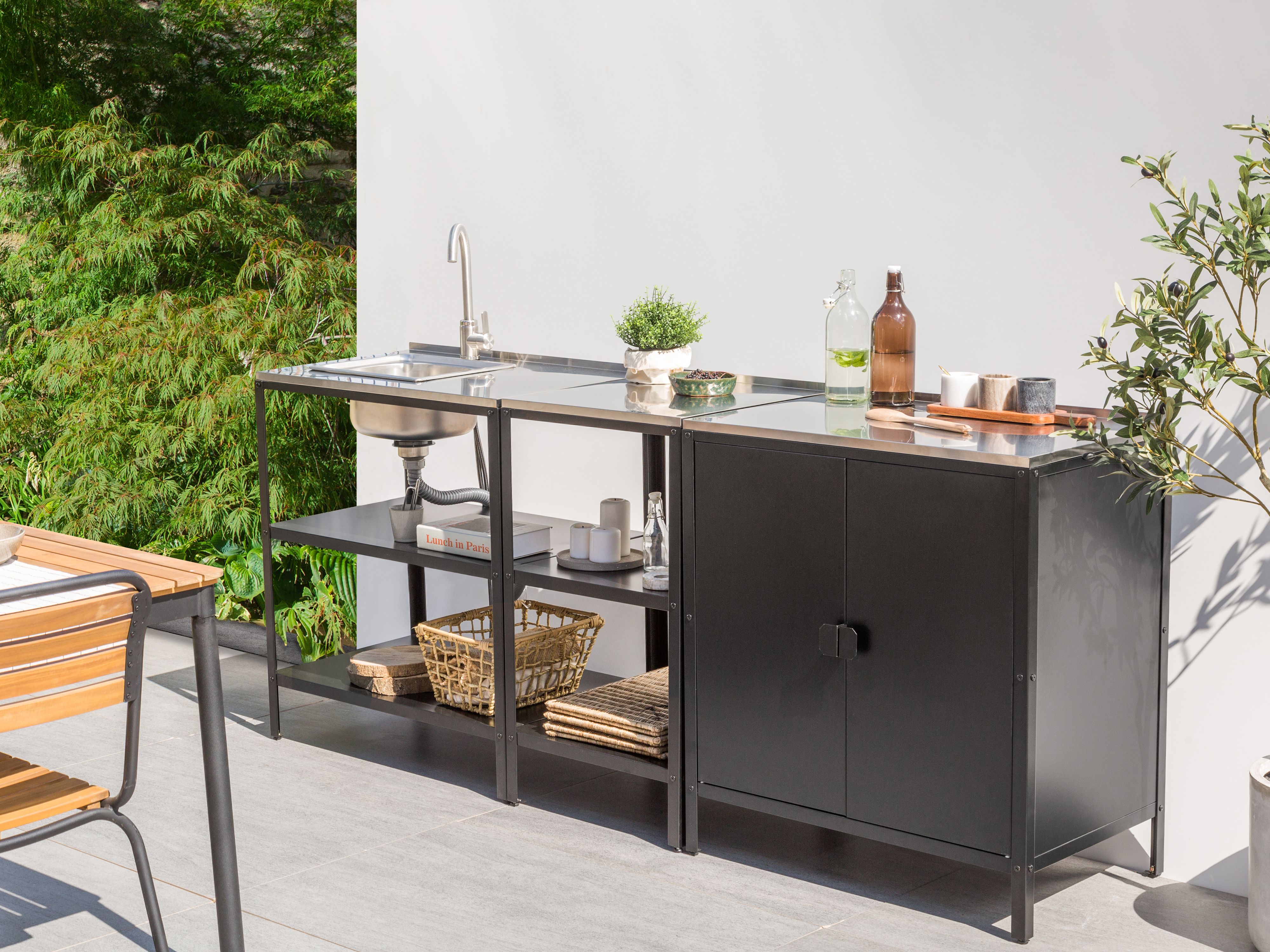 3 Piece Outdoor Kitchen Set with Sink VILAMA Metal Black