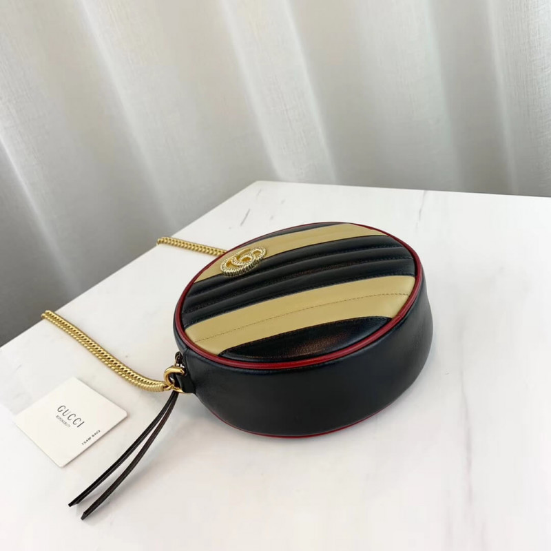 Replica Gucci Gg Marmont Mini Round Shoulder Bag 550154 Beige/Black1:1High-quality replica