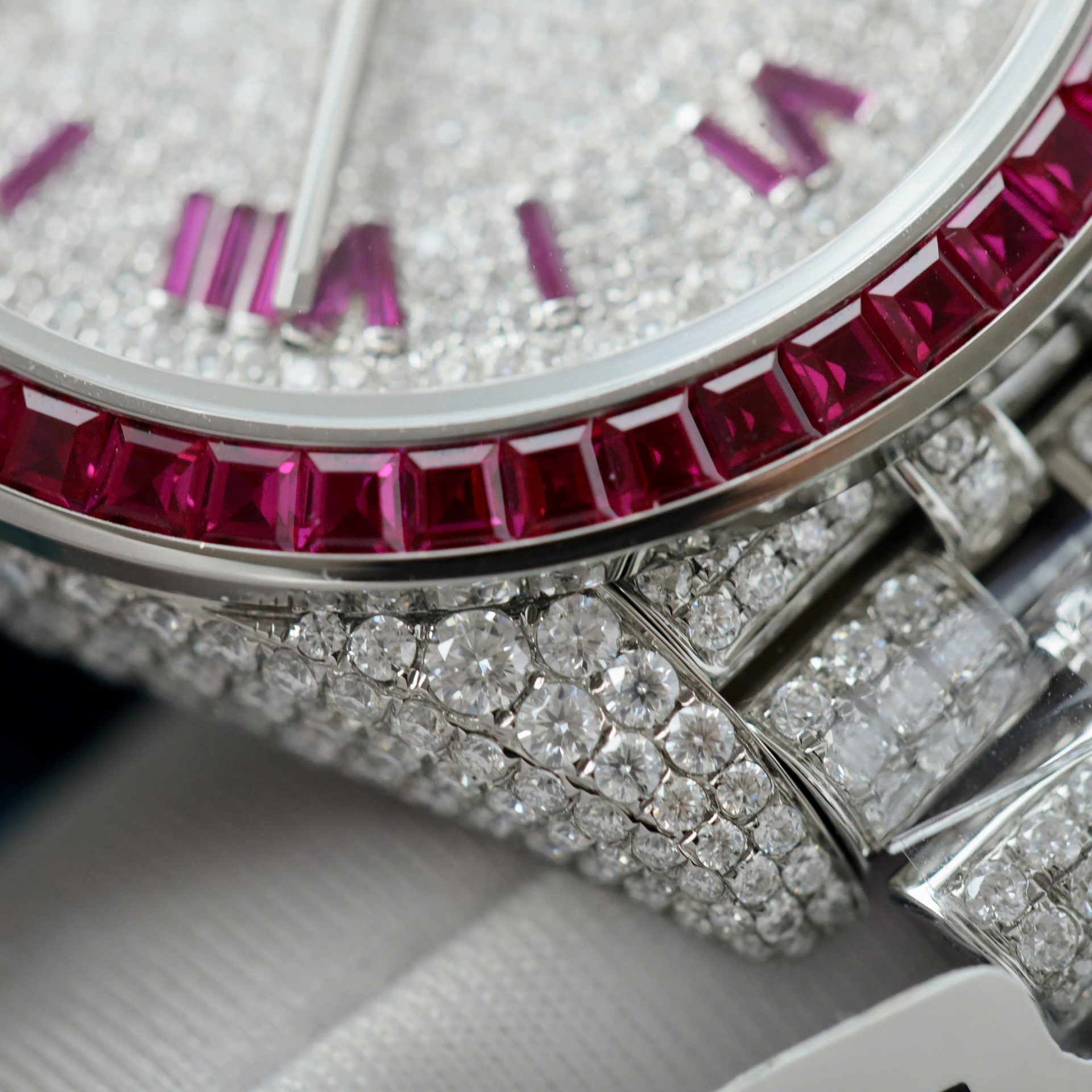Rolex DateJust Copies Watches Ruby + Diamond Moissanite Custom 41mm - Elite Watch Atelier