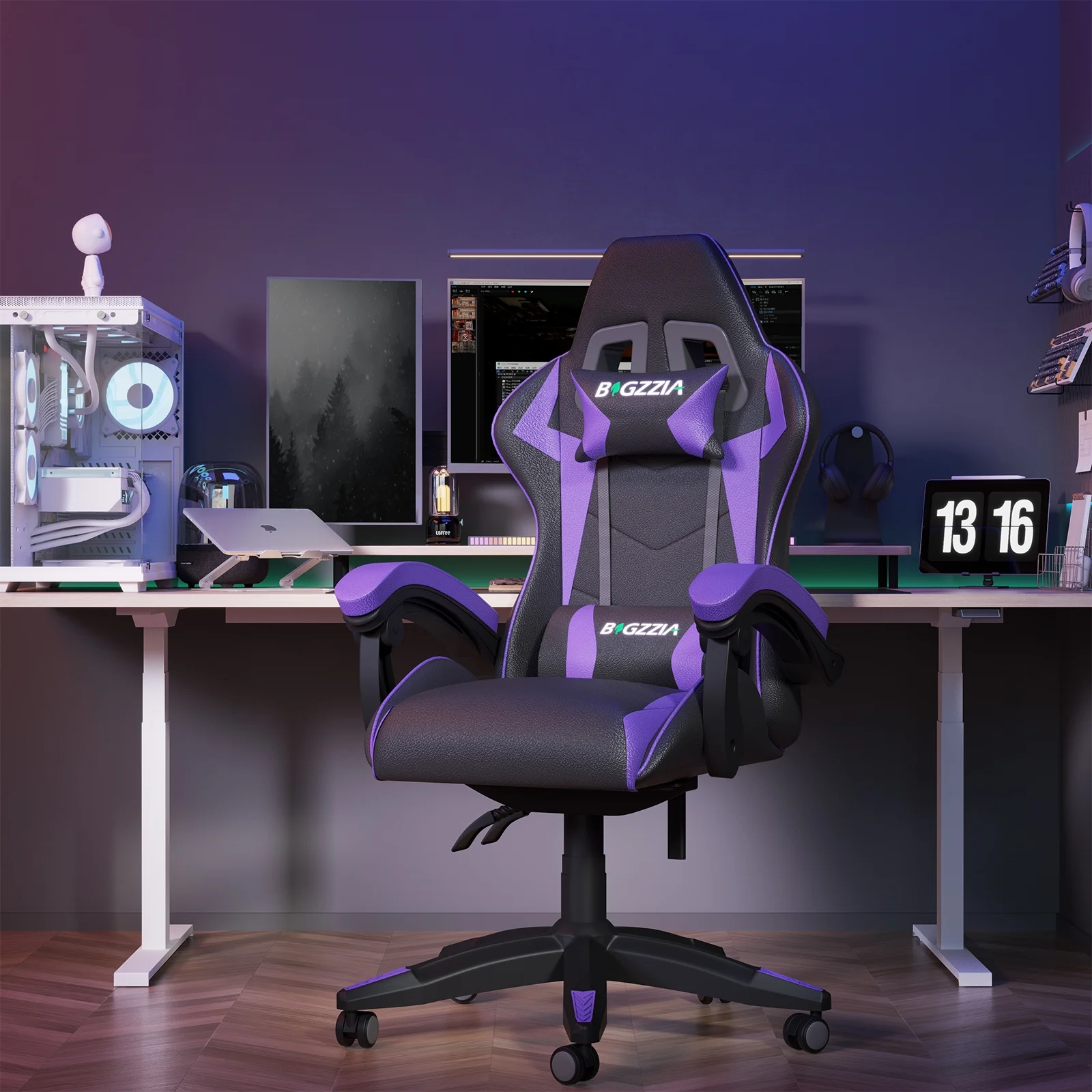 Bigzzia Gaming Chair with Footrest, Gaming Chair for Adult with Headrest and Lumbar Support,Red - Image 82