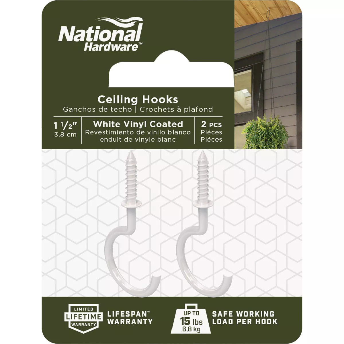 National Hardware White Vinyl-Coated Ceiling Hook (2-Pack)