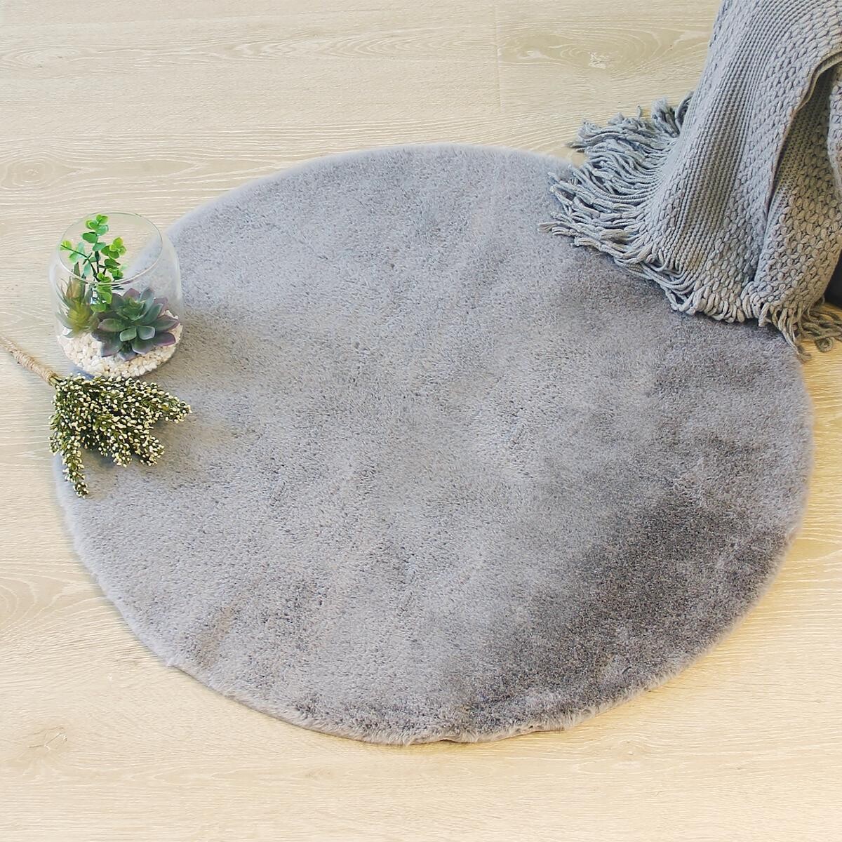 Fur effect round rug Grey, D.80 cm