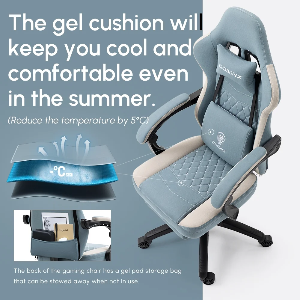 Dowinx Gaming Chair with Pocket Spring Cushion, Breathable Fabric Computer Chair with Gel Pad, Comfortable Office Chair with Storage Bag, Massage Game Chair with Footrest, Green - Image 28