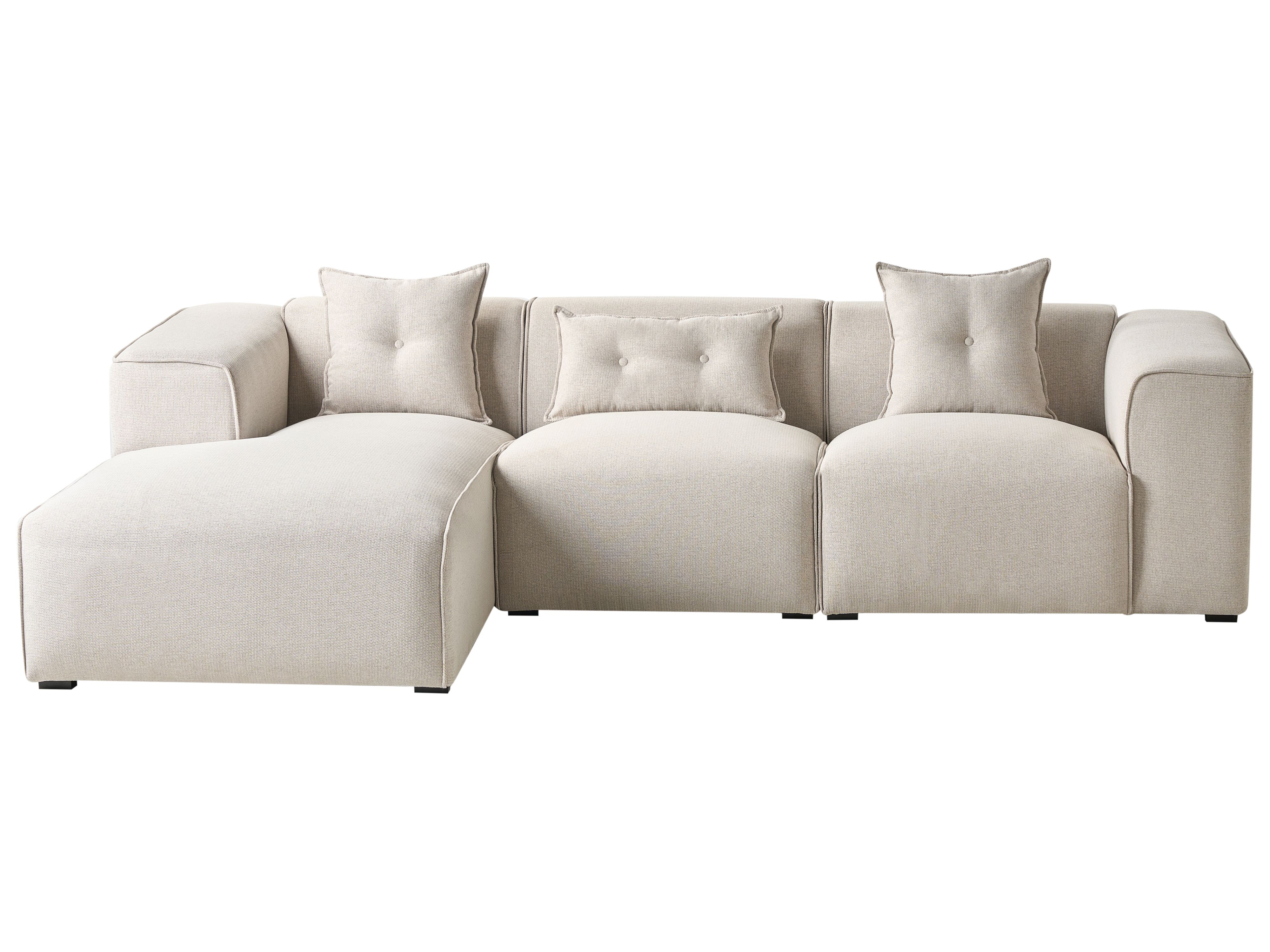 Corner Sofa 3 Seater DOLVA Fabric Light Beige Right Hand