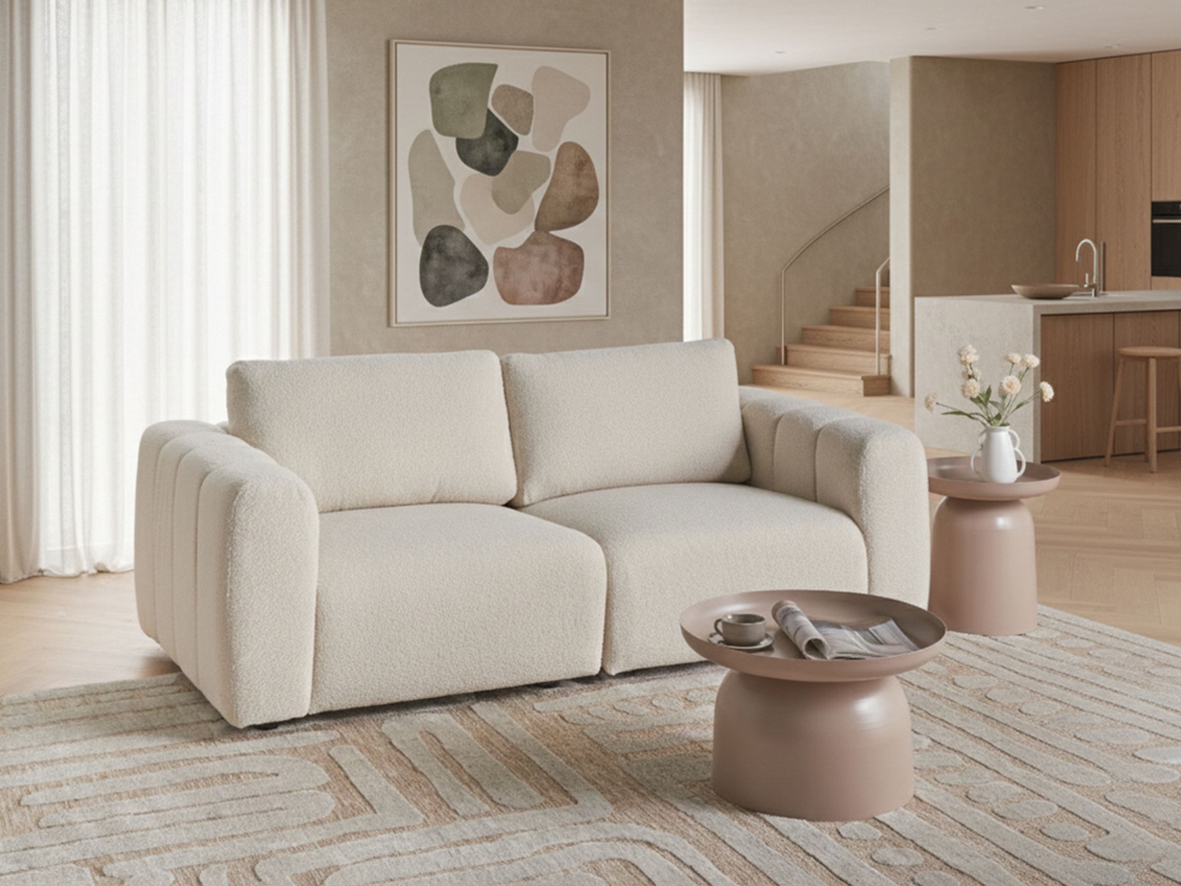 Modular Sofa 2 Seater KIVVIK Boucle Off-White