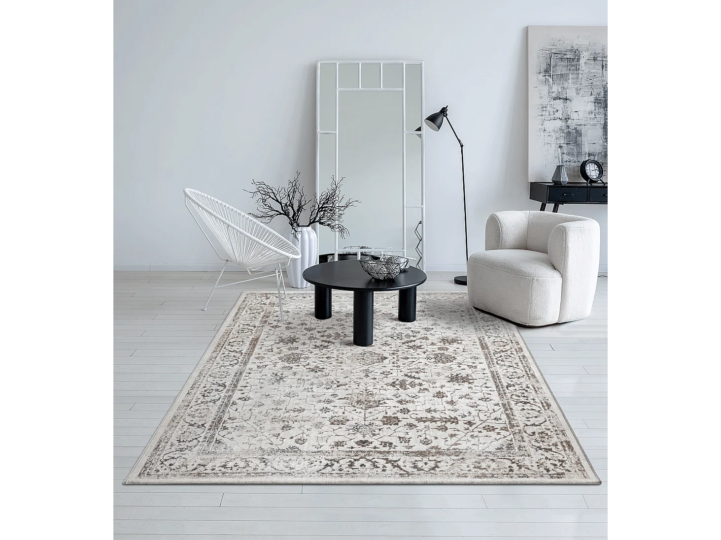 Tapis Mila brillant, classique vintage, Crème, 160 x 230 cm